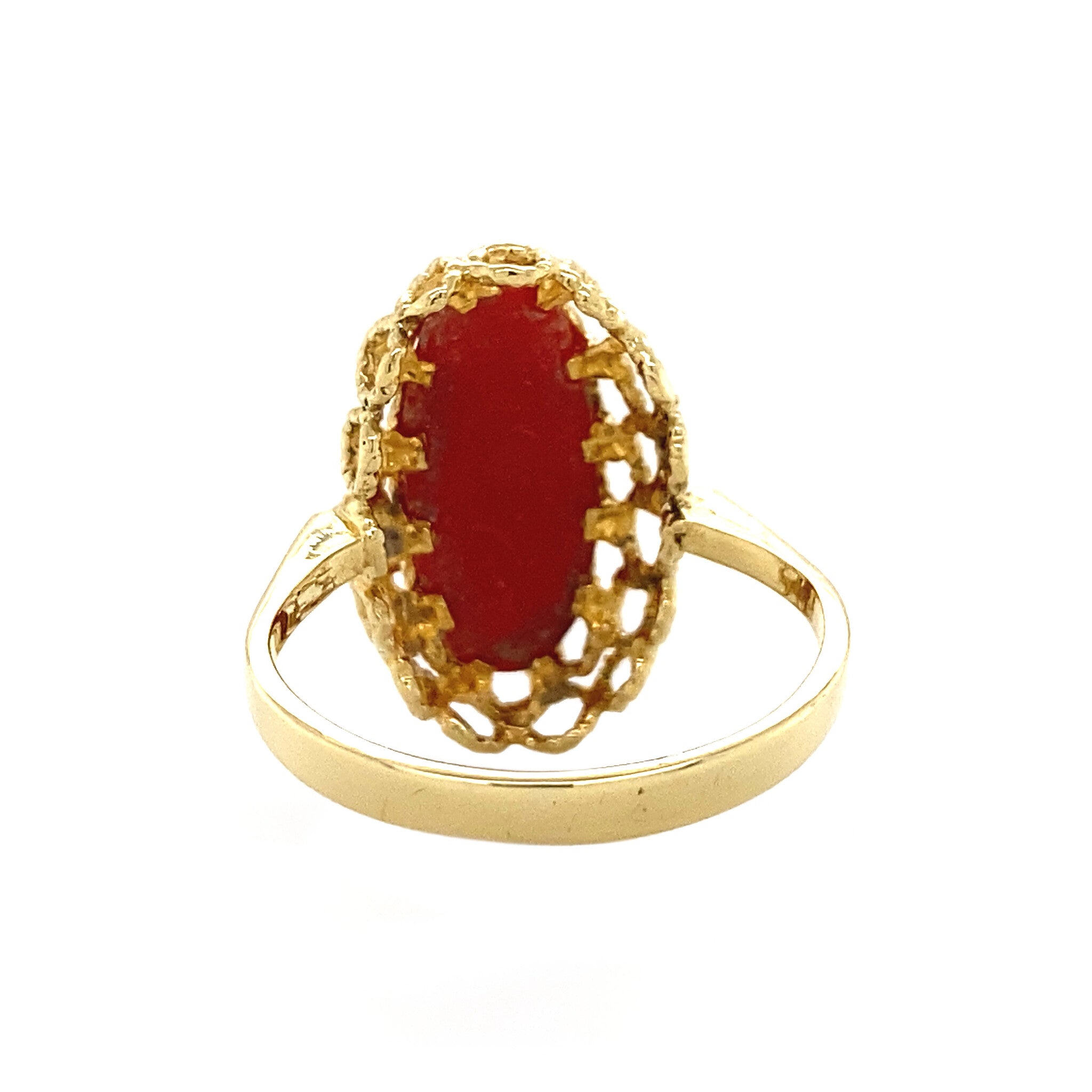 Gold ring with blood coral, 14 kt