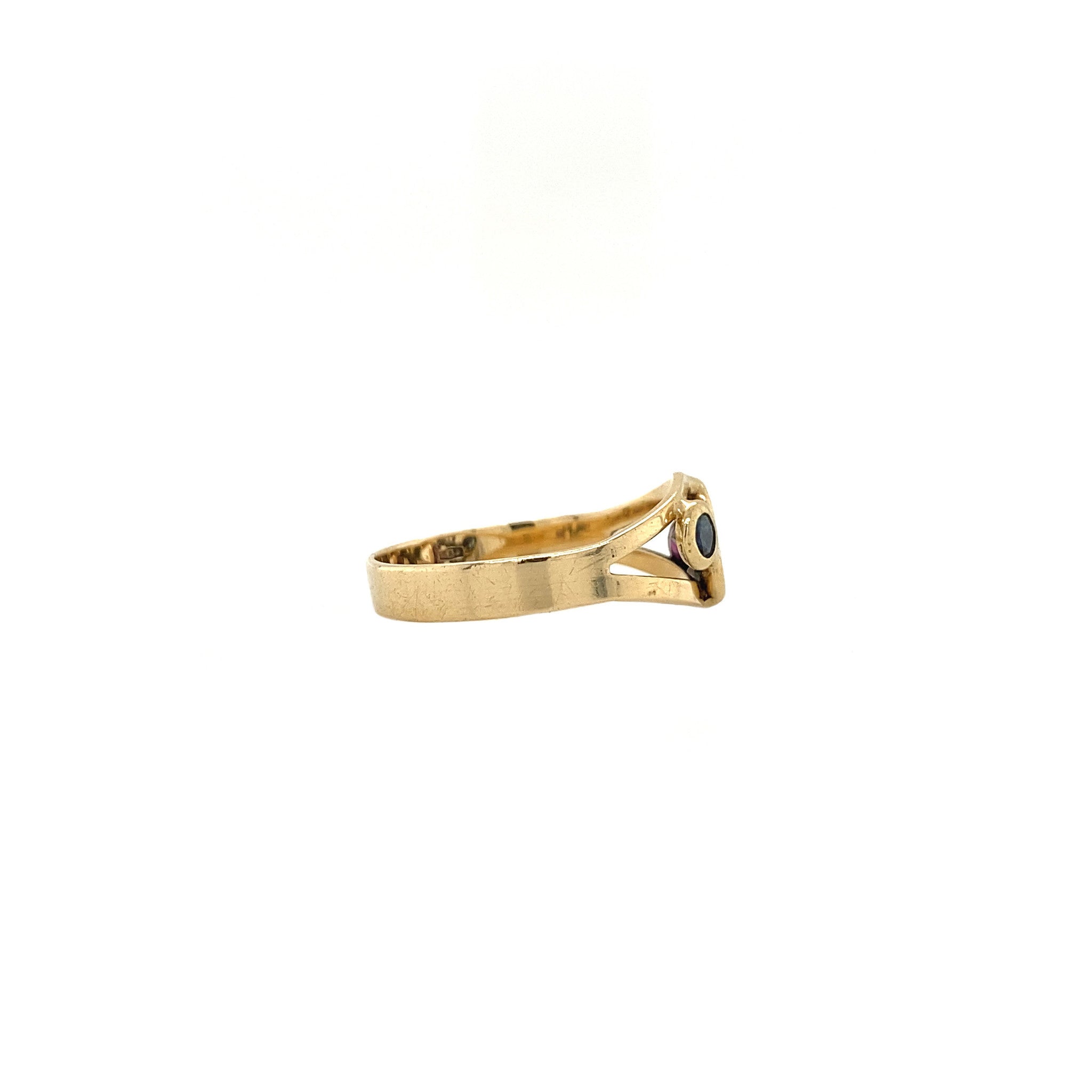 Gold ring with ruby, sapphire and zirconia, 14 kt