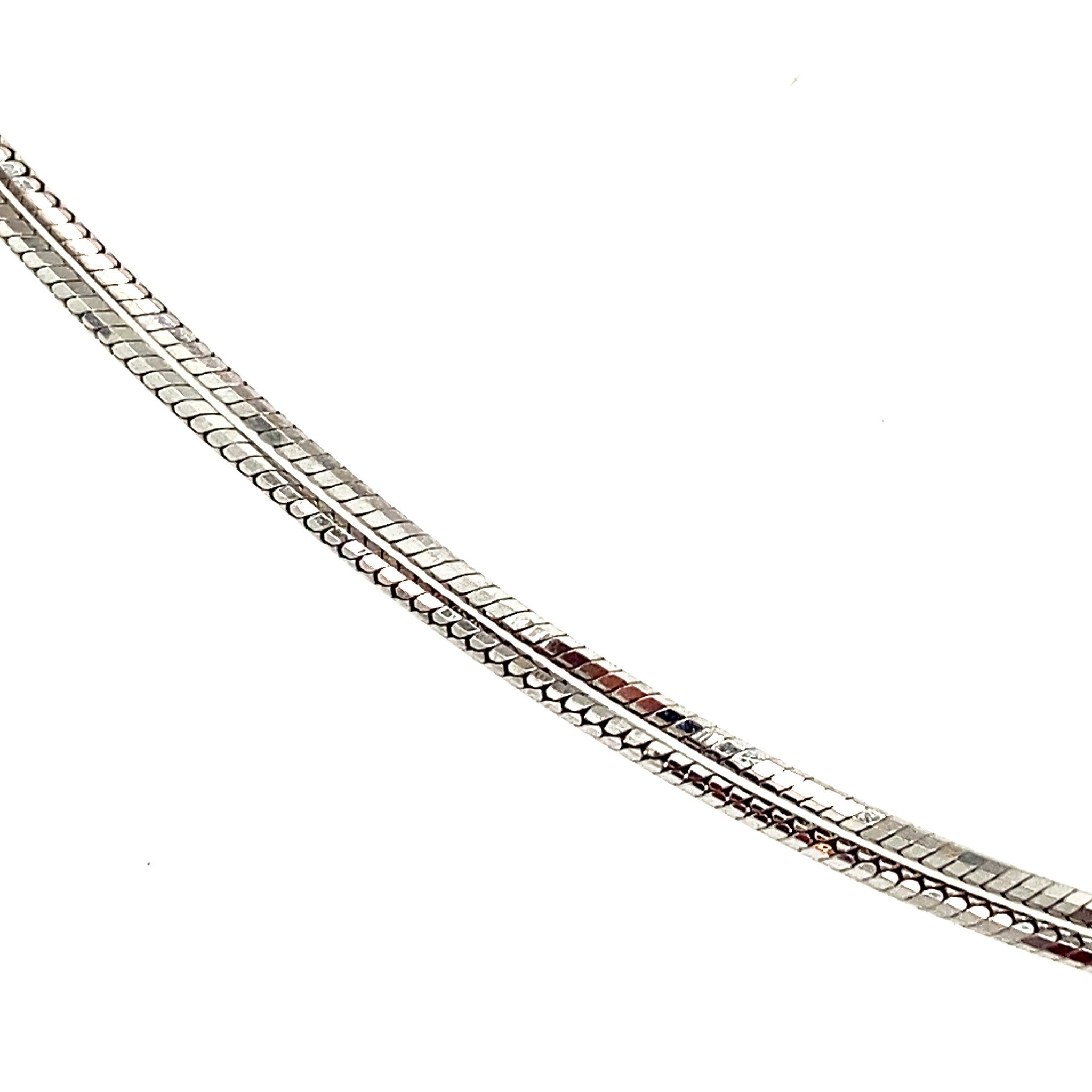 Witgouden collier slang met hanger met saffier en diamant 43 cm 14 krt