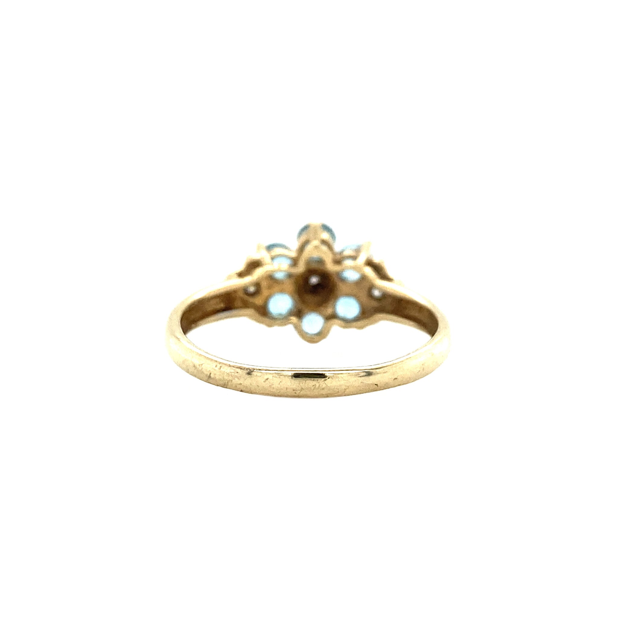 Entourage ring met diamant en aquamarijn 9 krt