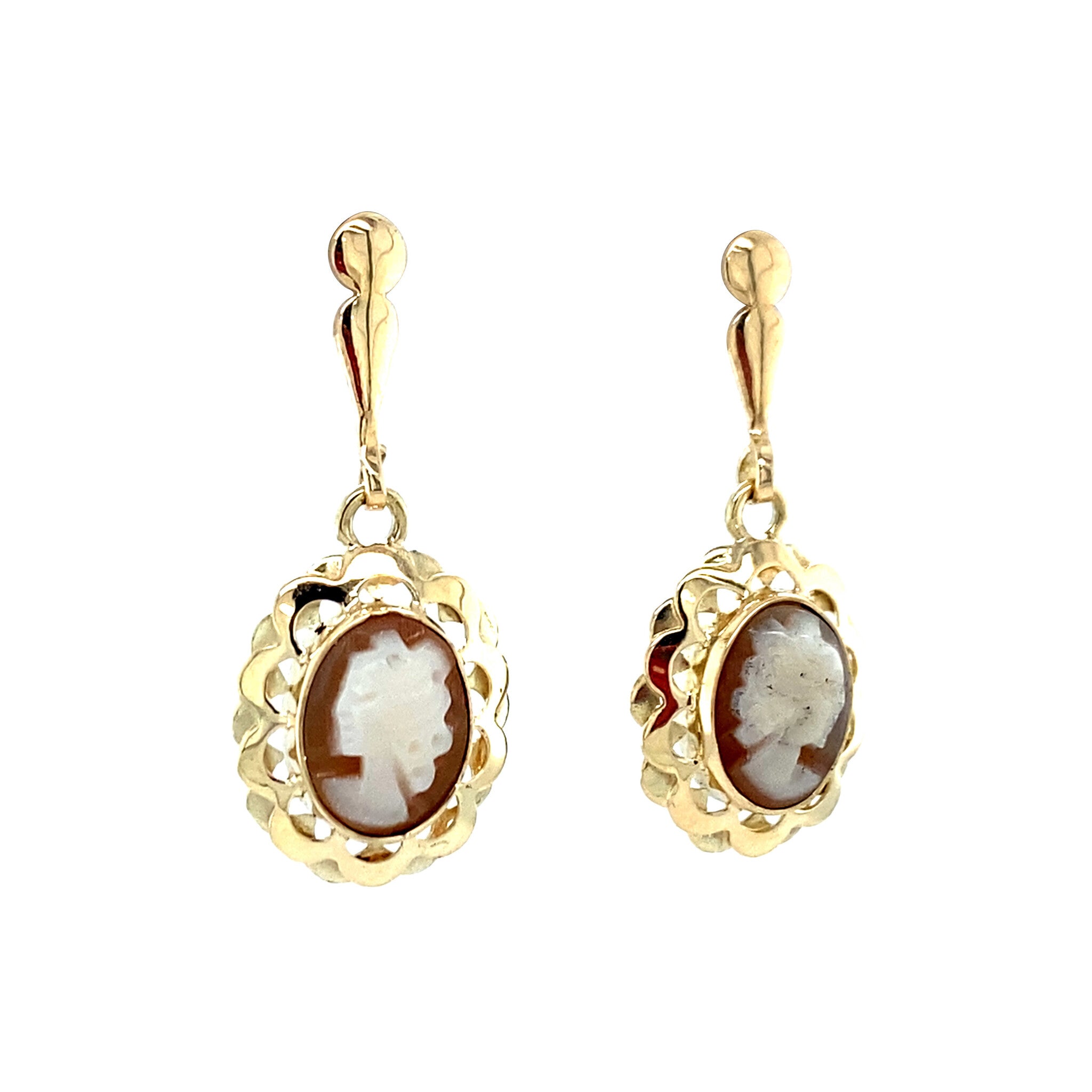 Gold earrings with cameo 14 crt
