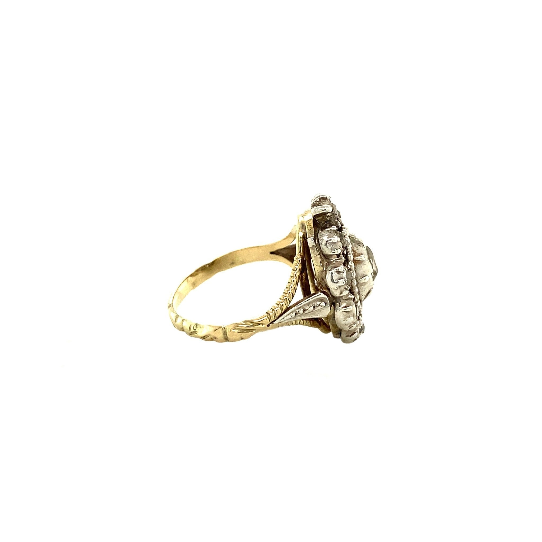 Gold ring with rose diamond in silver 925/14 crt