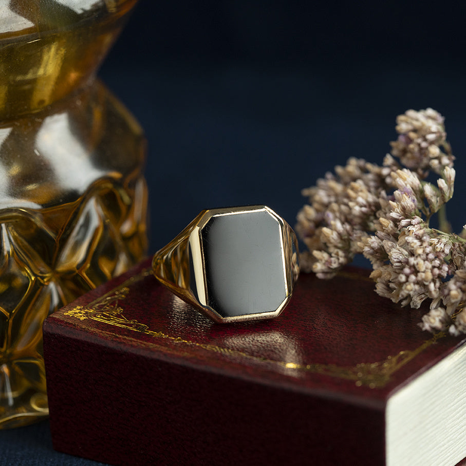 Gouden vintage zegelring met onyx 14 kt