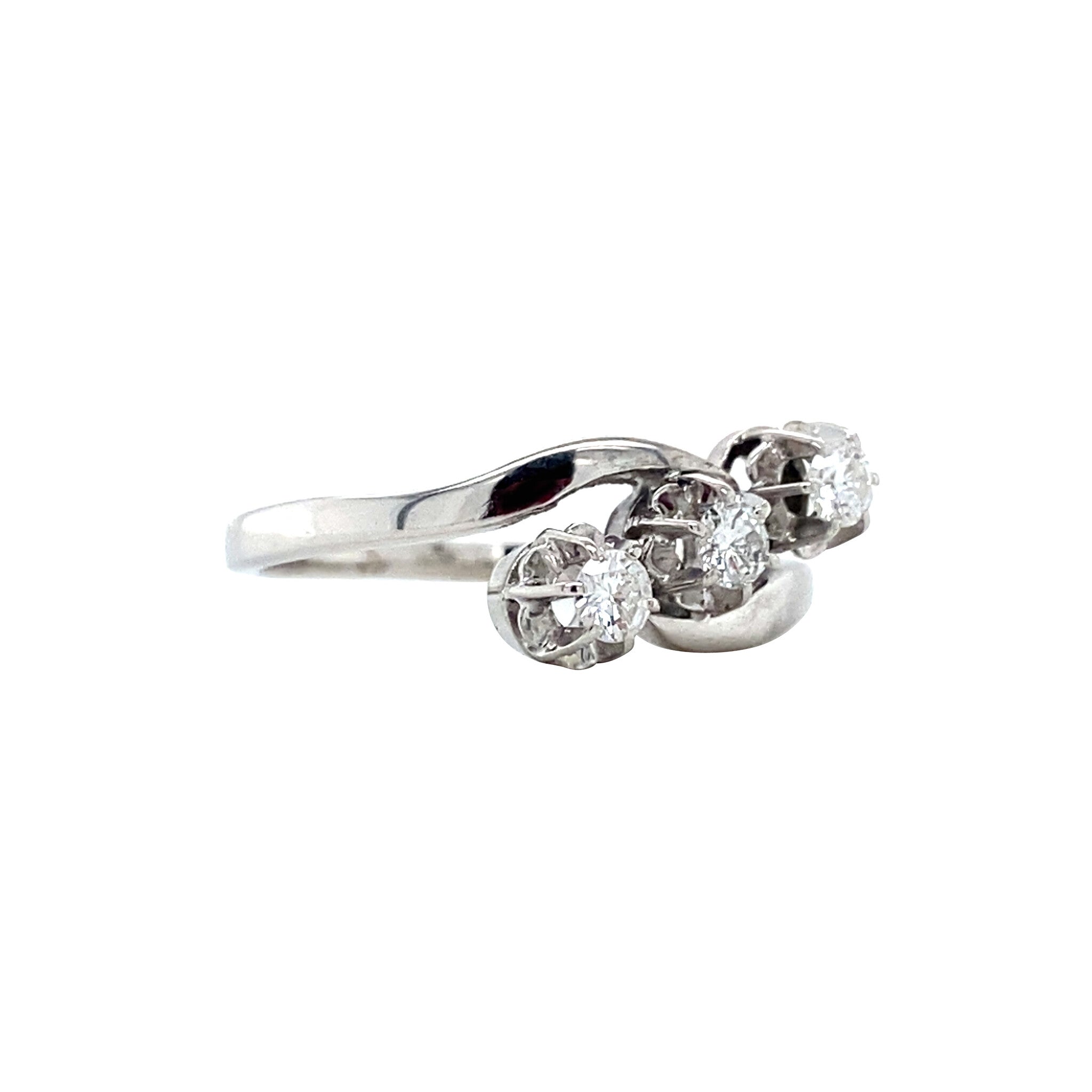 Witgouden vintage trigolie ring met diamant 14 krt