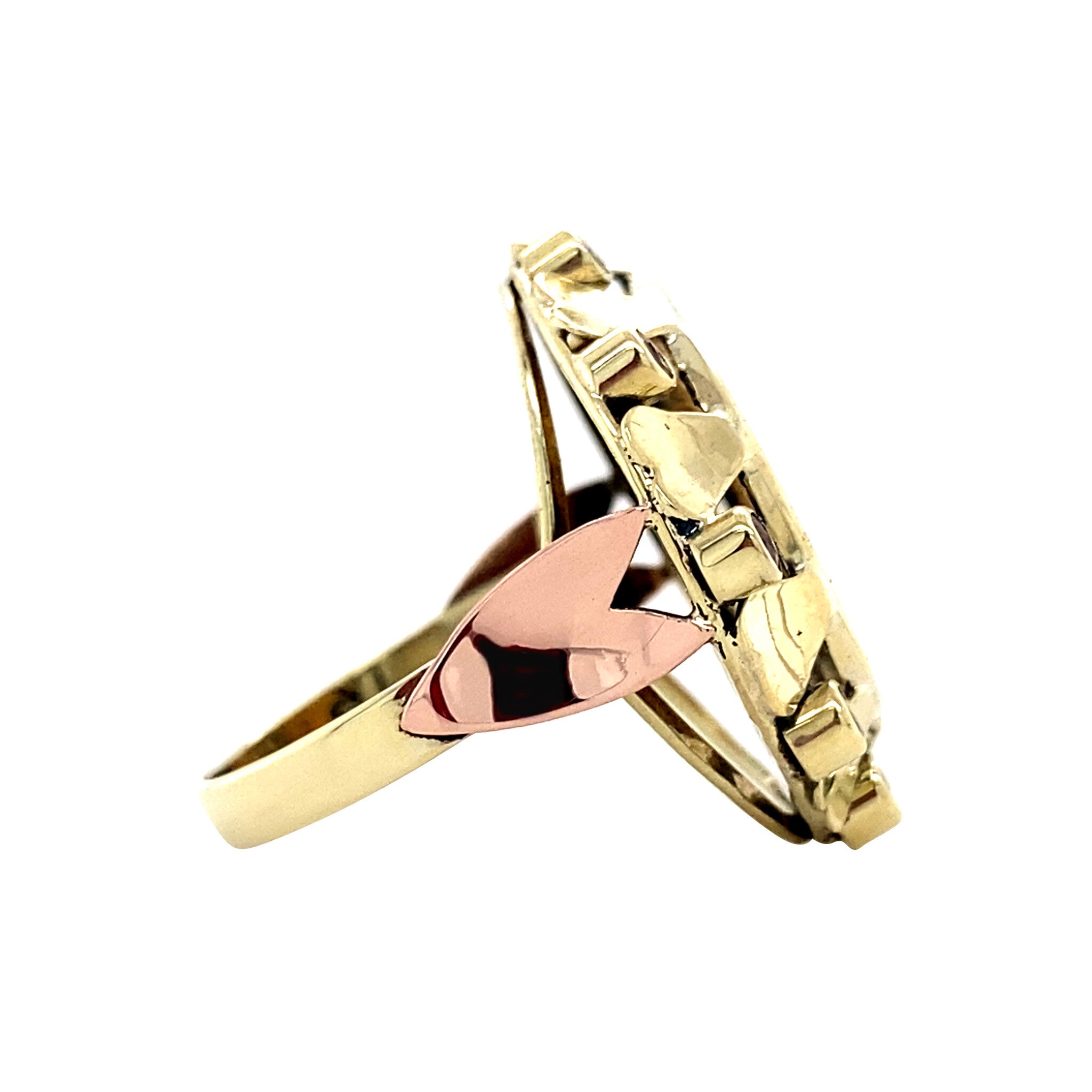 Gouden vintage munt ring met robijn 14 krt