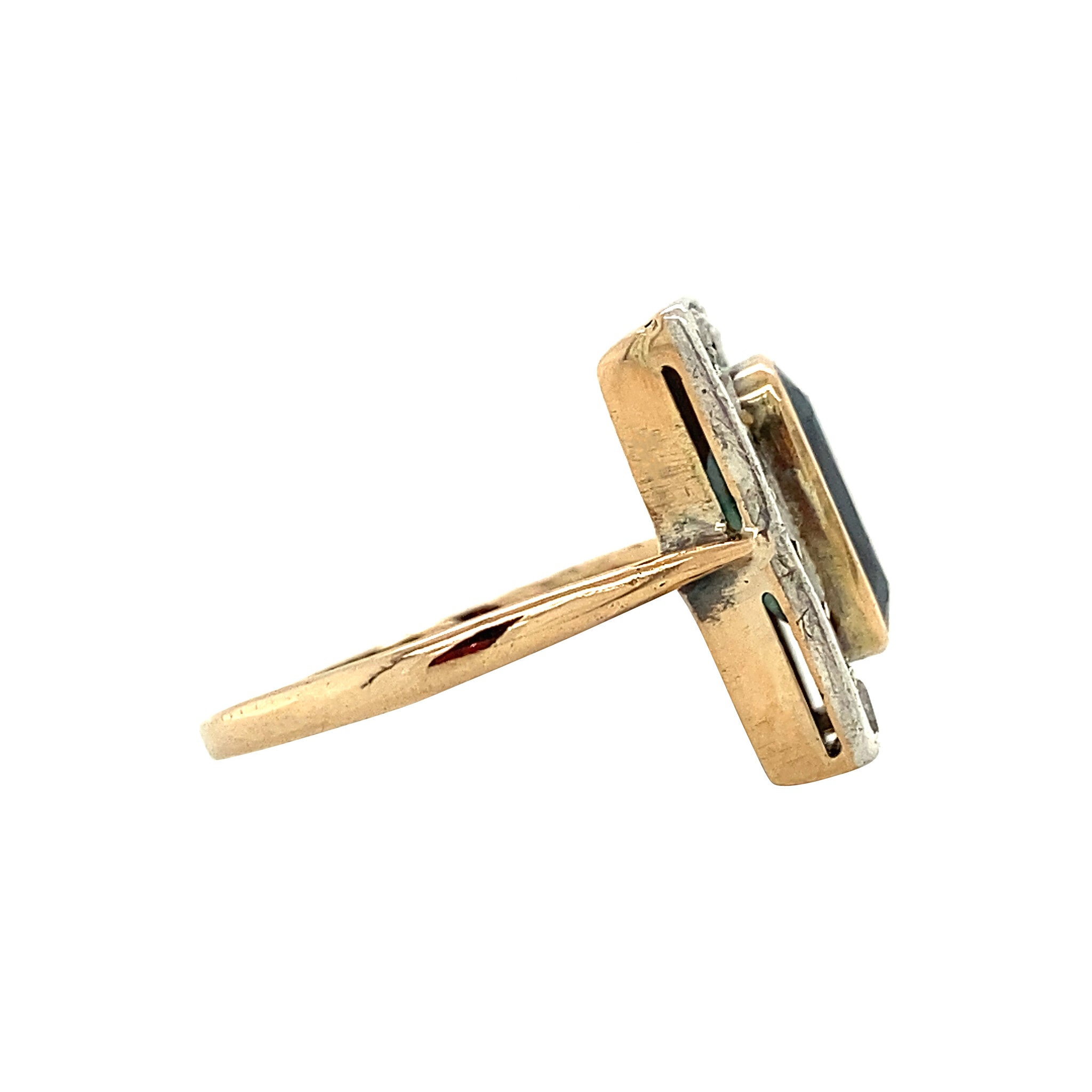 Gouden ring met saffier en roosdiamant 14 krt