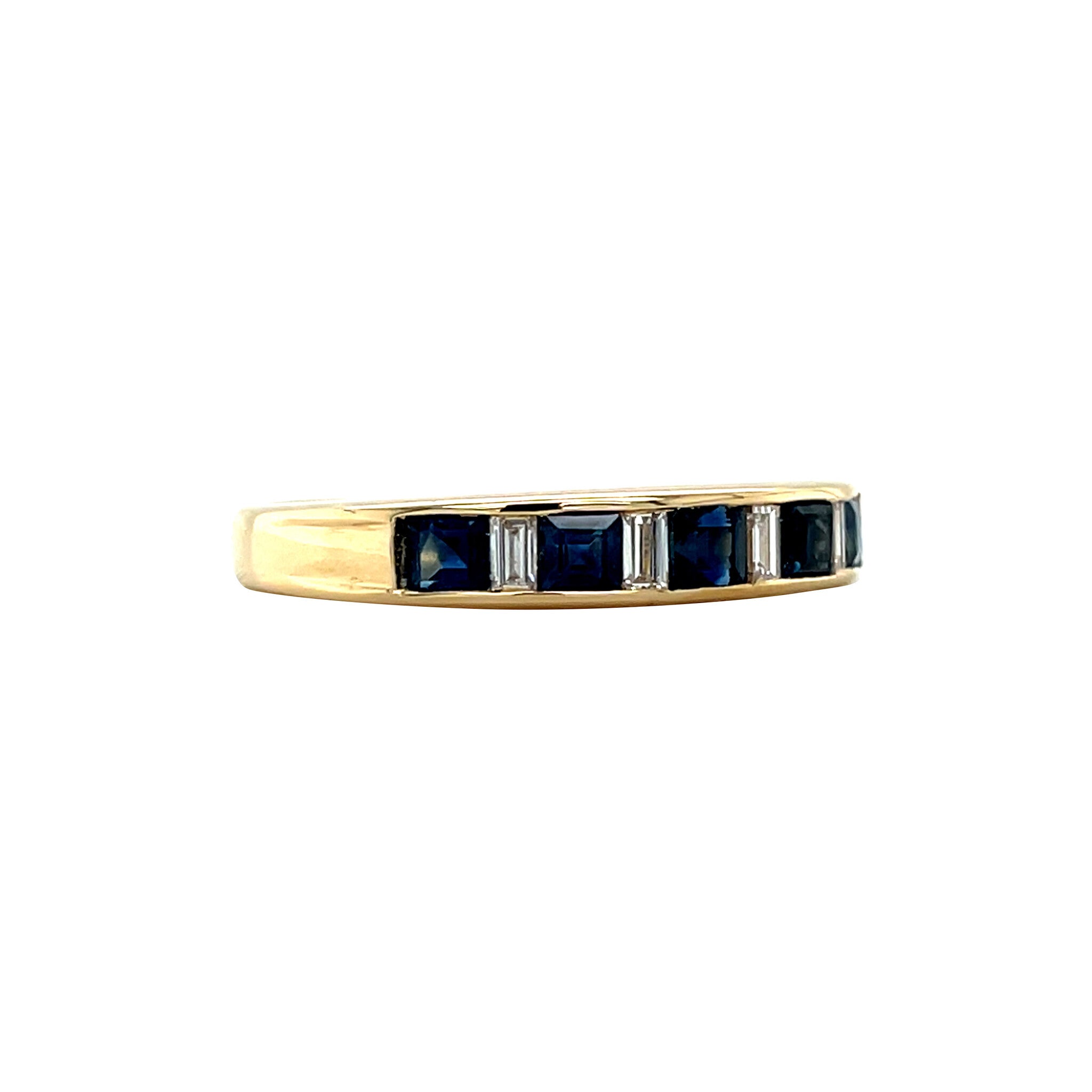 Gouden vintage memoire ring met saffier en diamant 18 krt