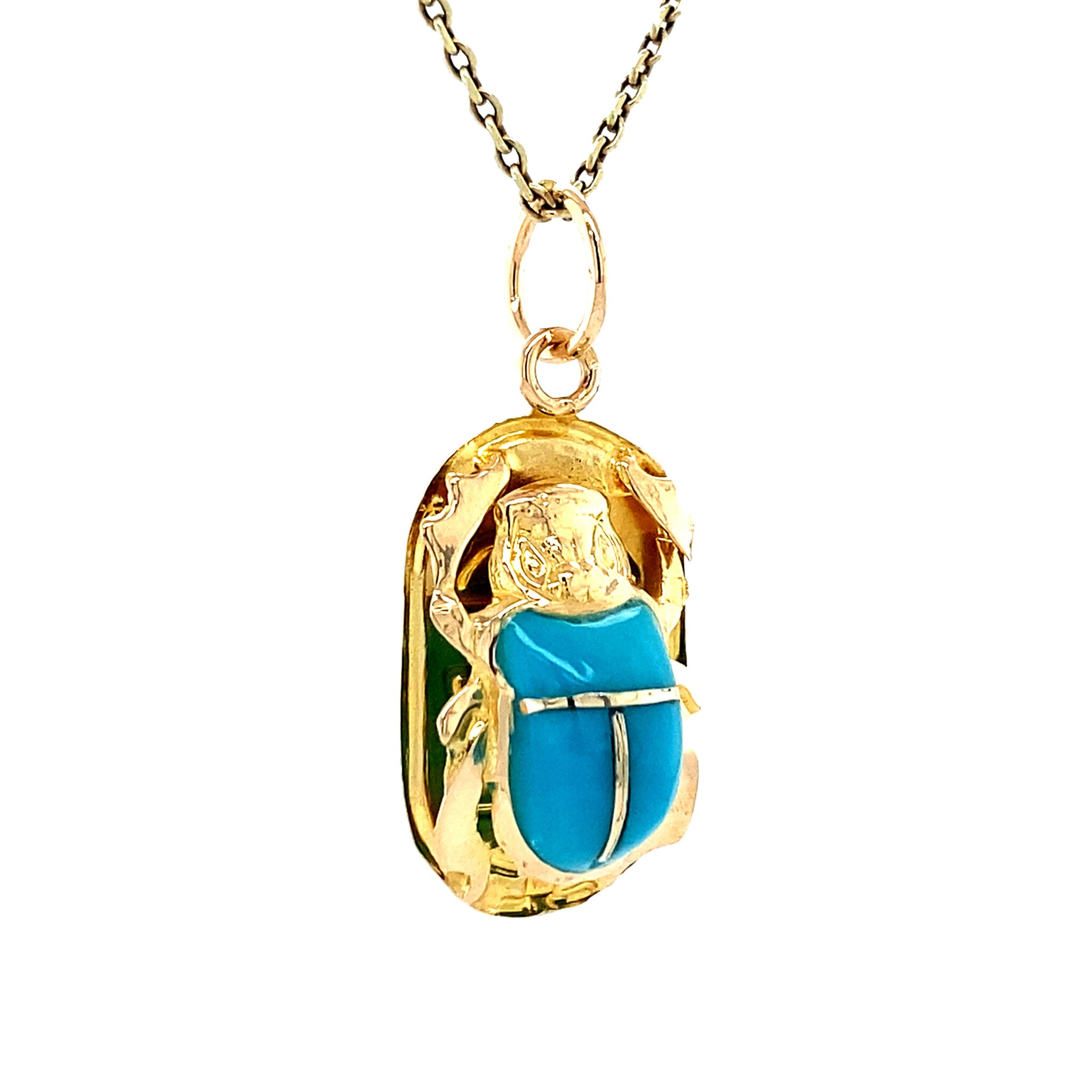 Gouden scarabee hanger met blauwe kleursteen 18 krt