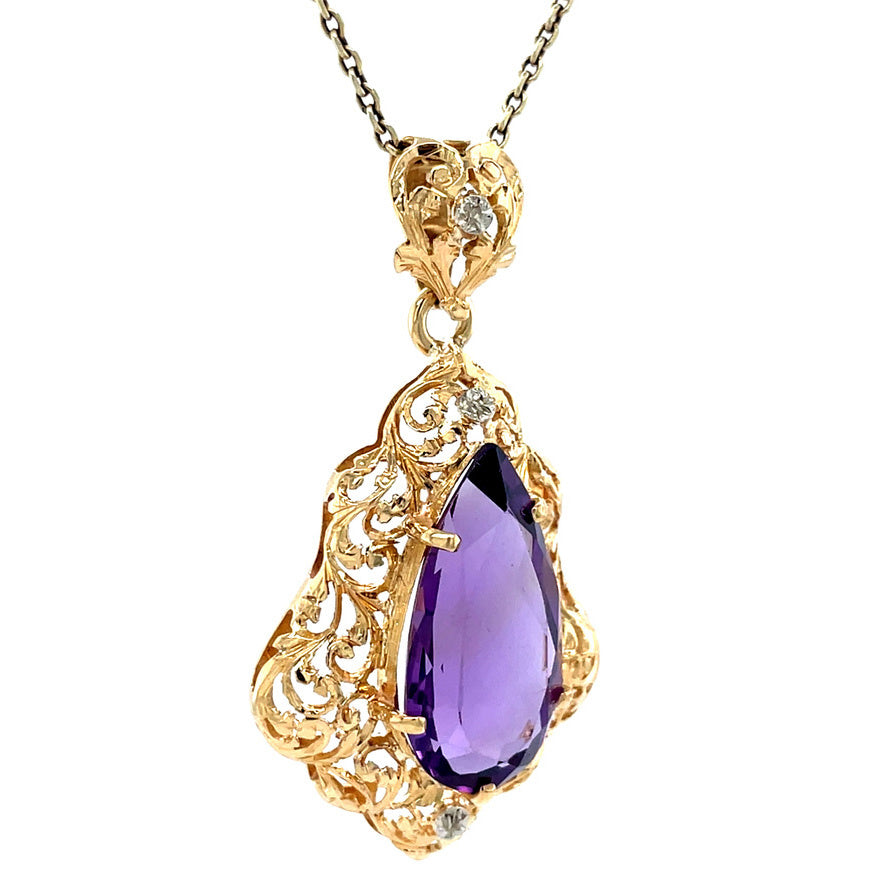 Gouden vintage hanger met amethist 18 krt