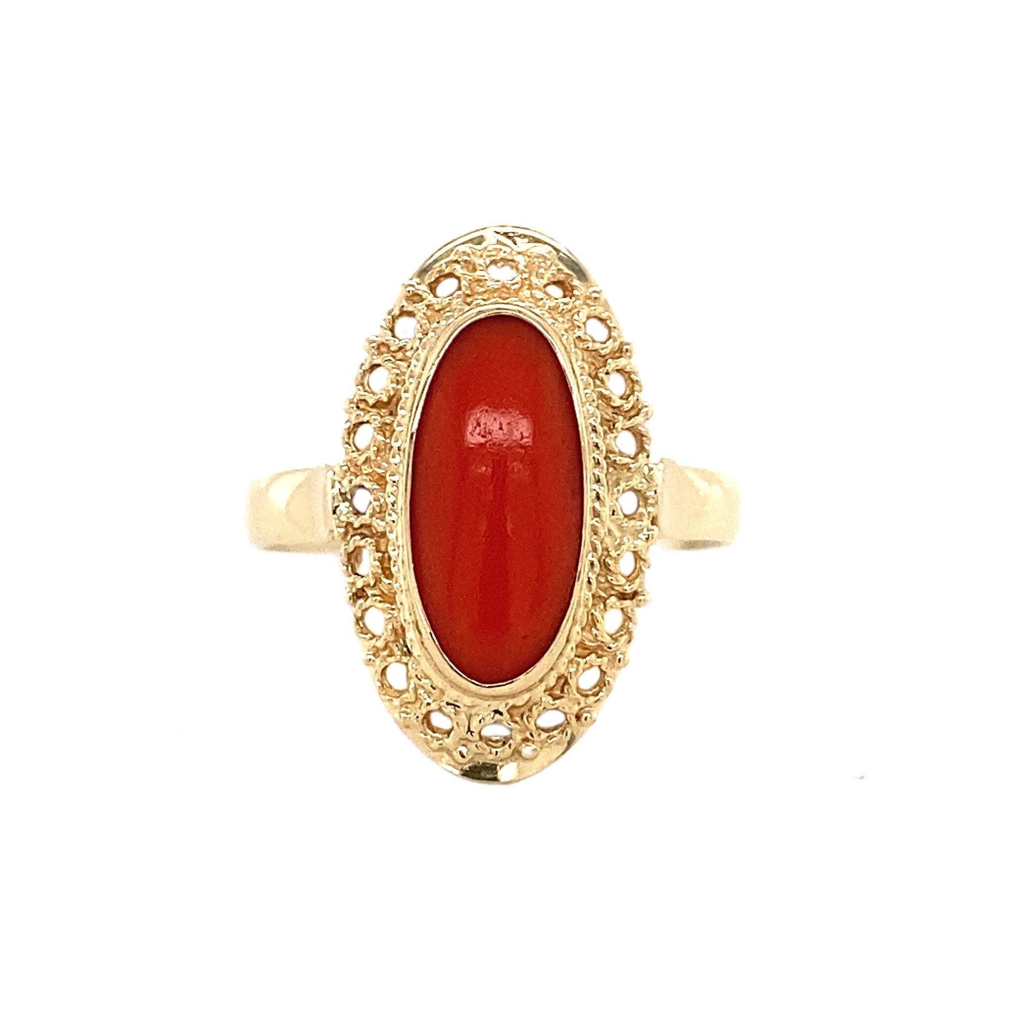 Gouden ring met bloedkoraal 14 krt