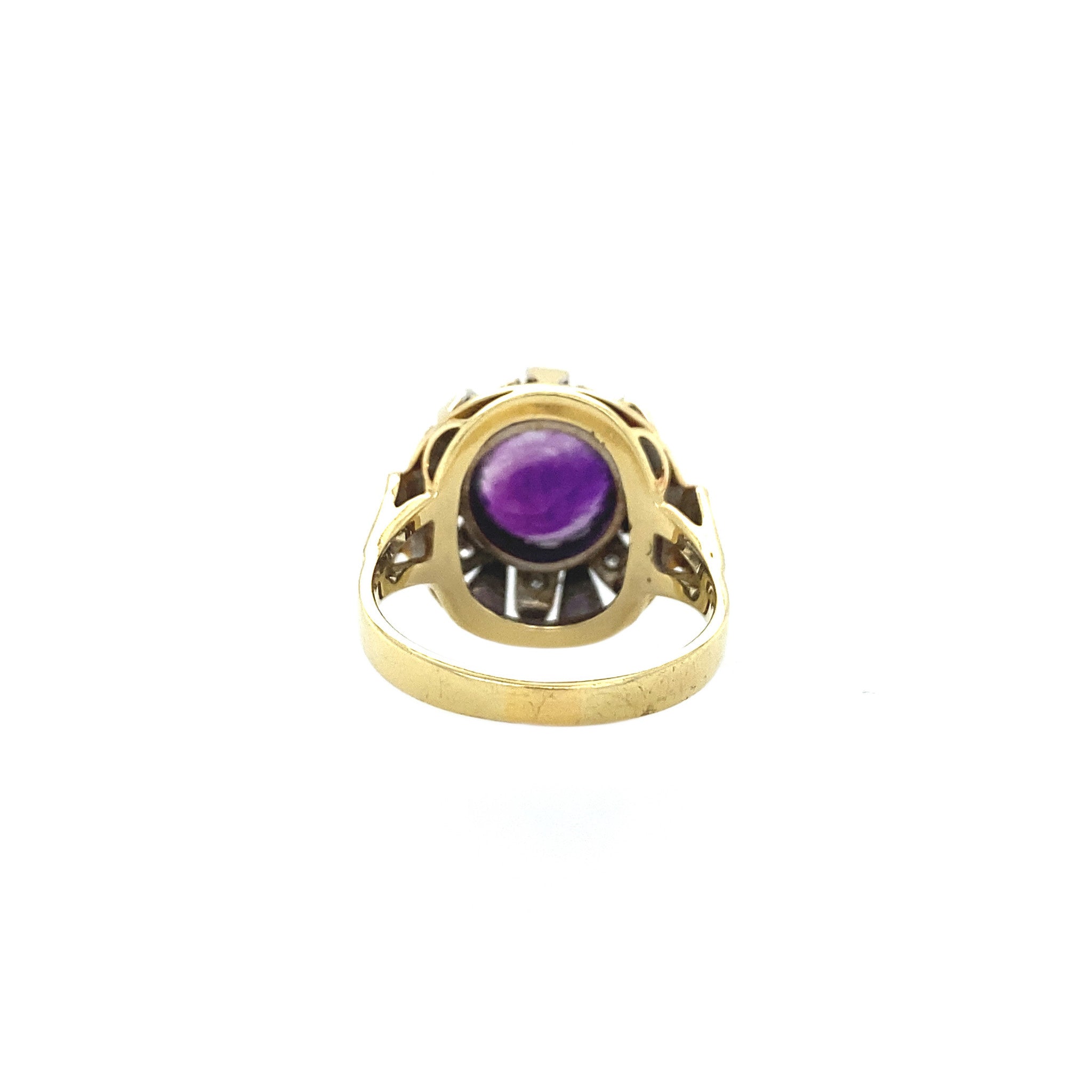 Gouden ring met amethist en diamant 14 krt