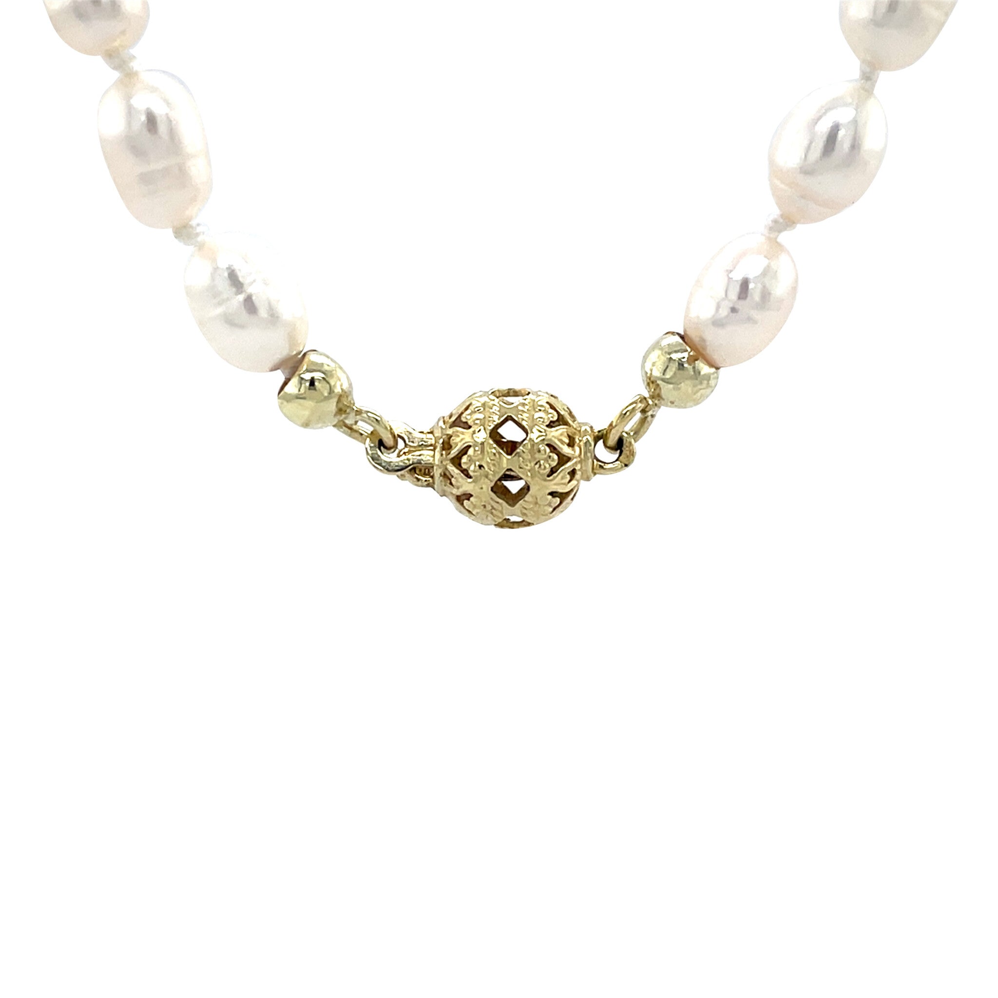 Vintage parel collier met gouden bolsluiting 14 krt
