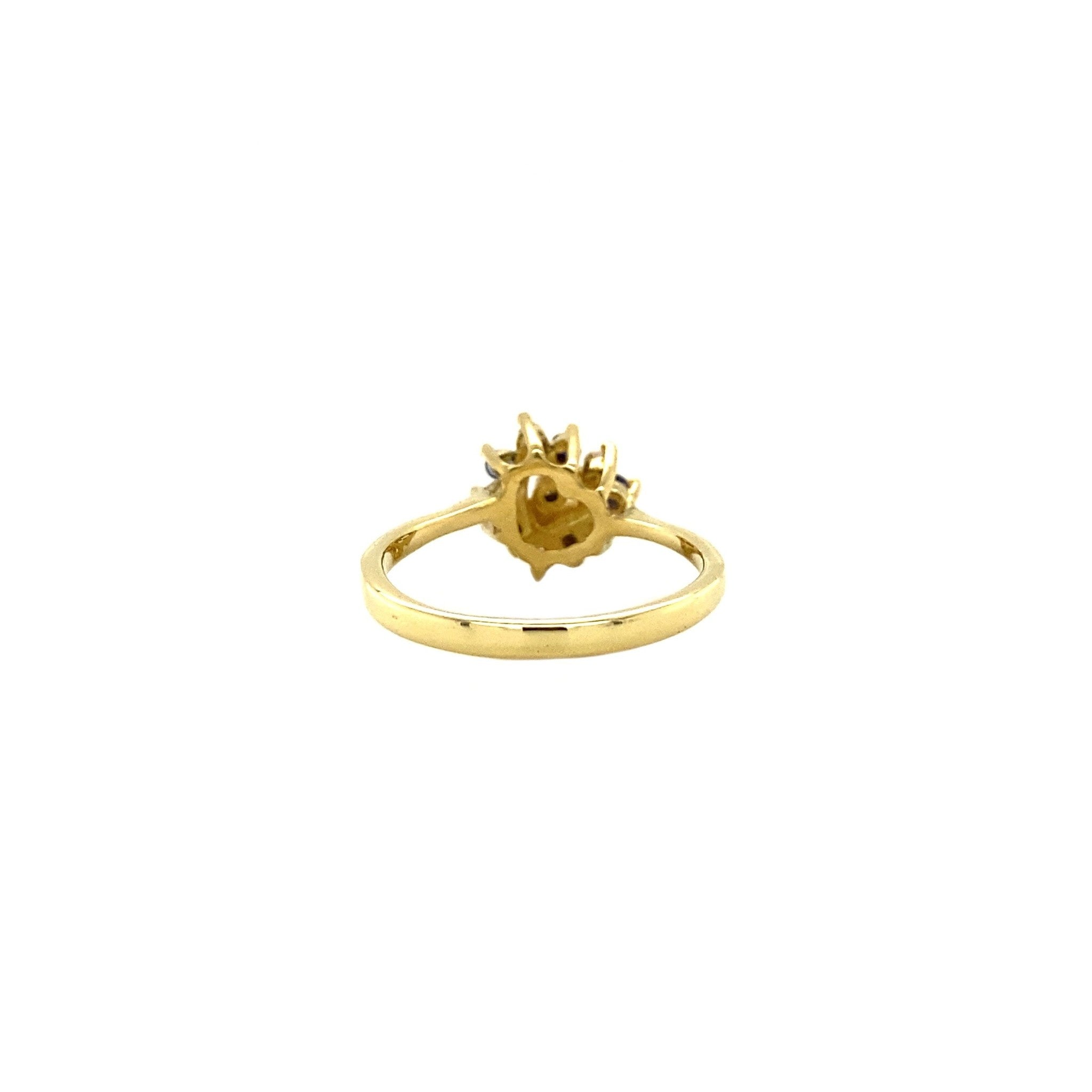 Gouden ring met zirkonia en saffier 18 krt
