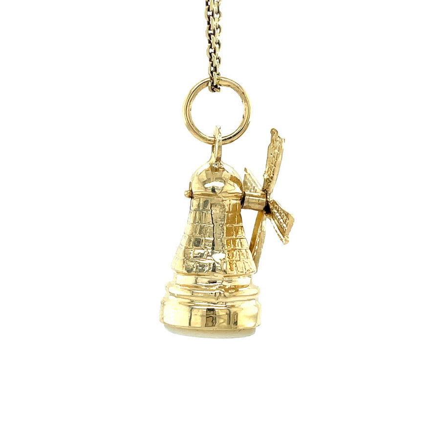 Gouden vintage molen hanger met parelmoer 14 kt