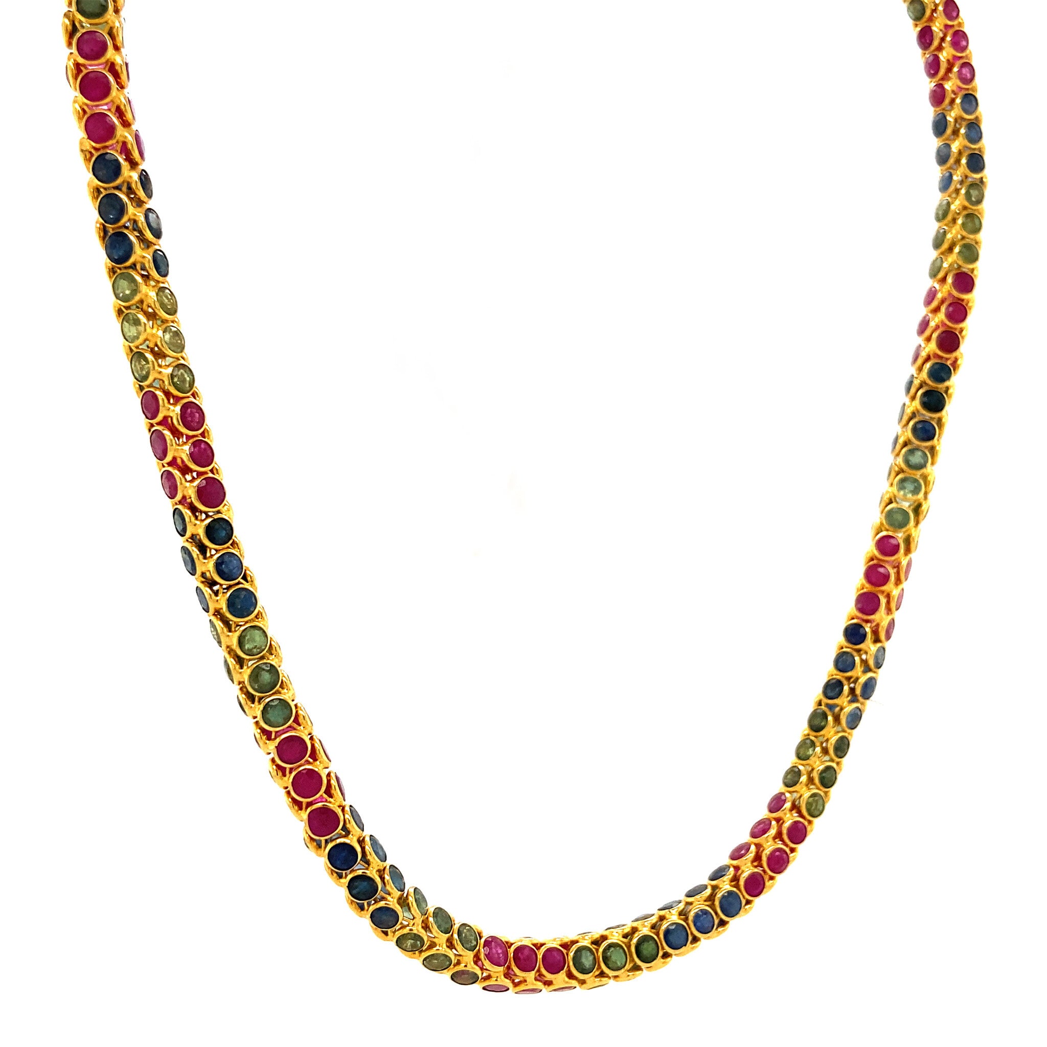 Gold necklace with emerald, sapphire and ruby 43.5 cm 18 krt