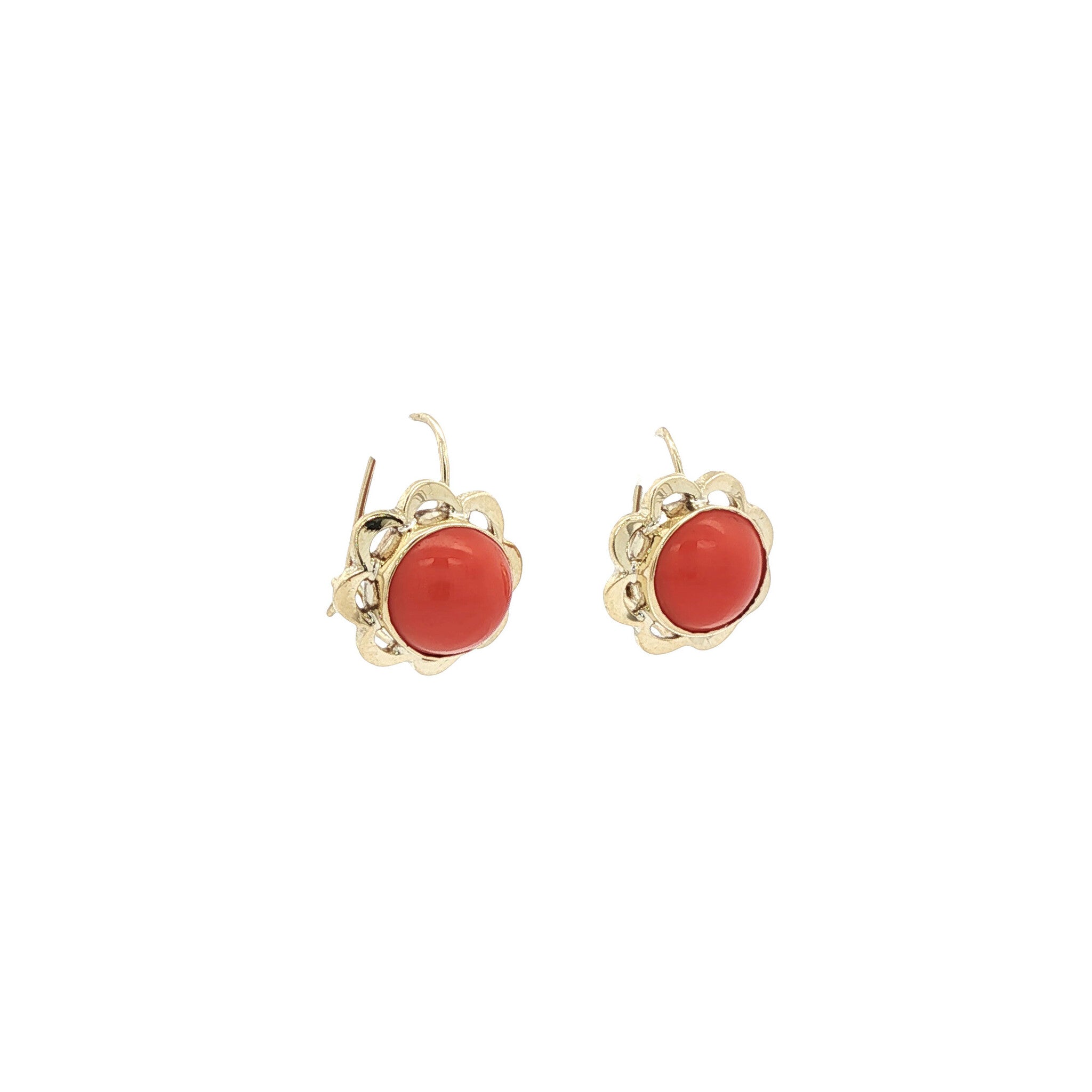 Gouden vintage oorhangers met bloedkoraal 14 kt