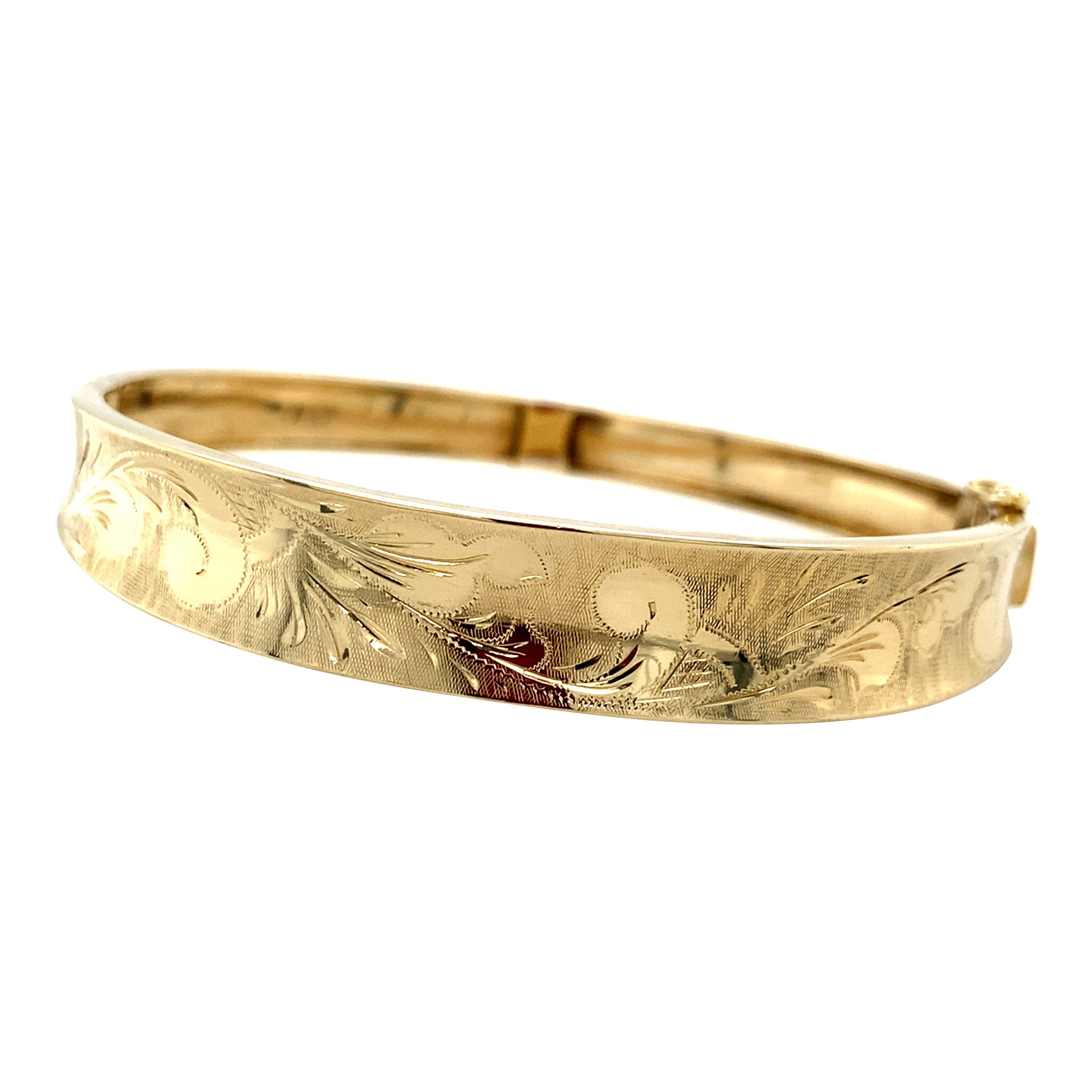 Vintage gouden bangle met gravure 14 krt