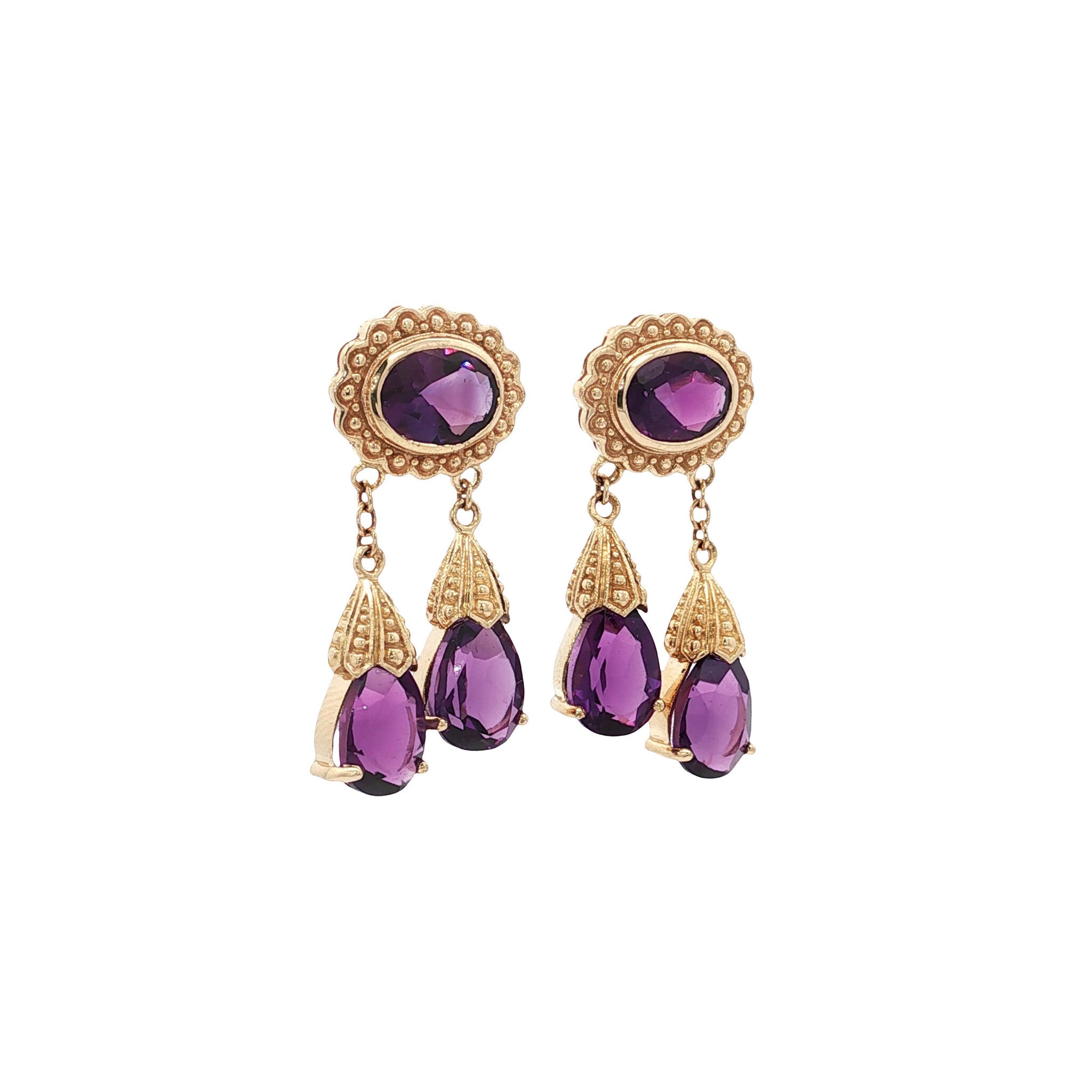 Gold earrings with amethyst 14 kt