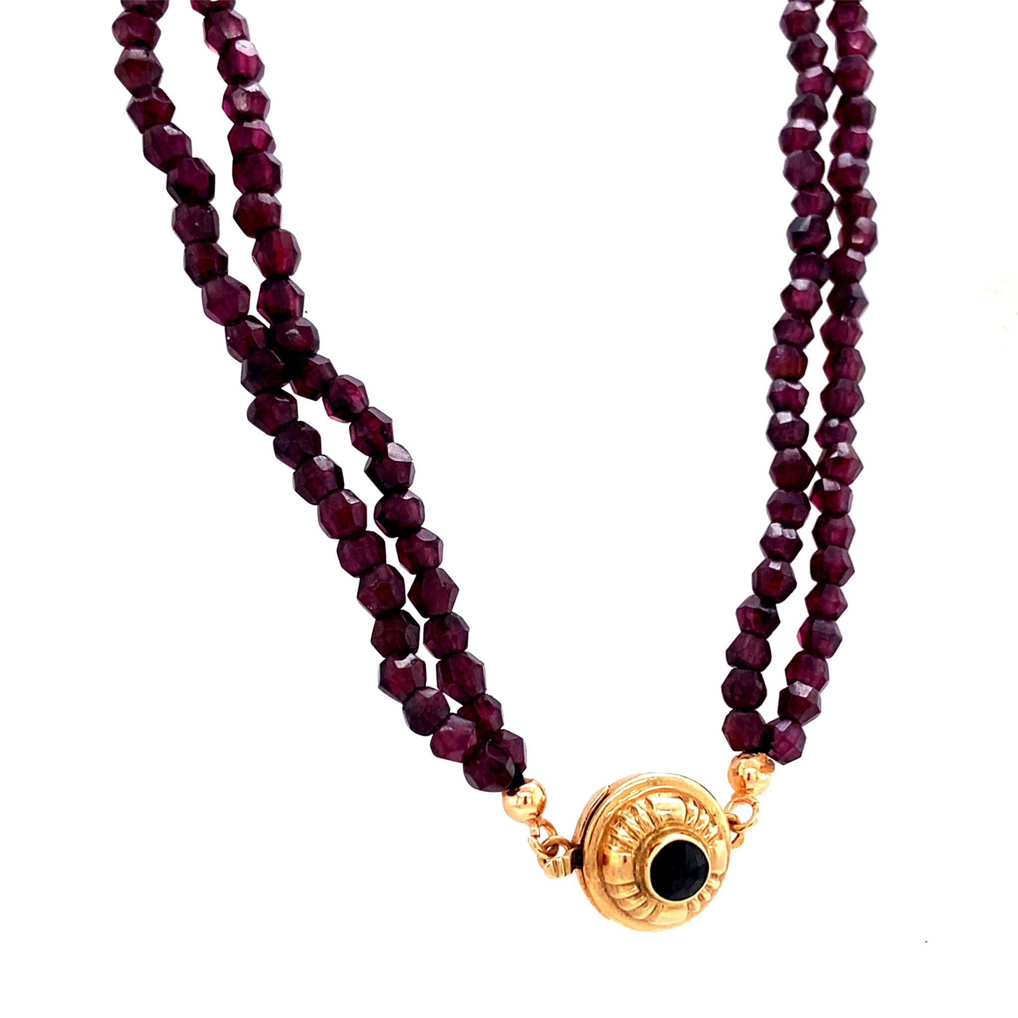 Vintage garnet necklace with gold clasp 14 kt