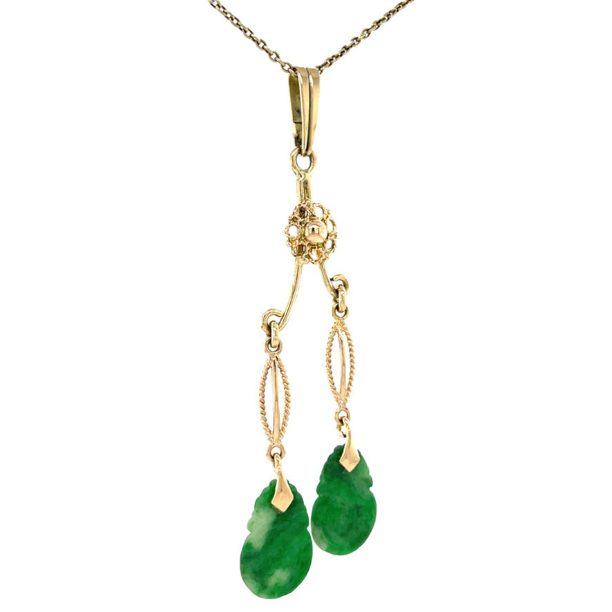 Gold vintage pendant with jade 14 kt