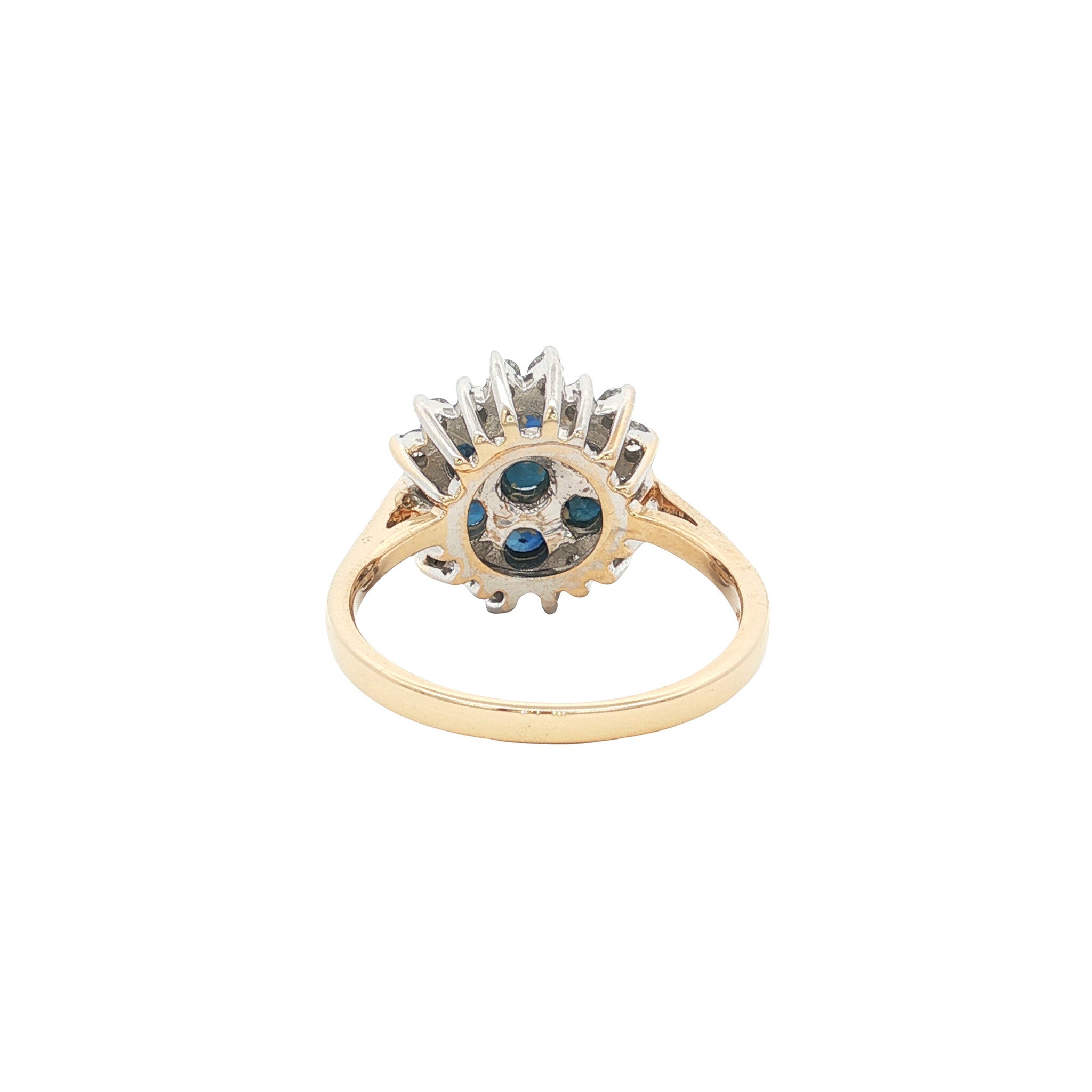 Gouden vintage entourage ring met saffier en diamant 14 kt