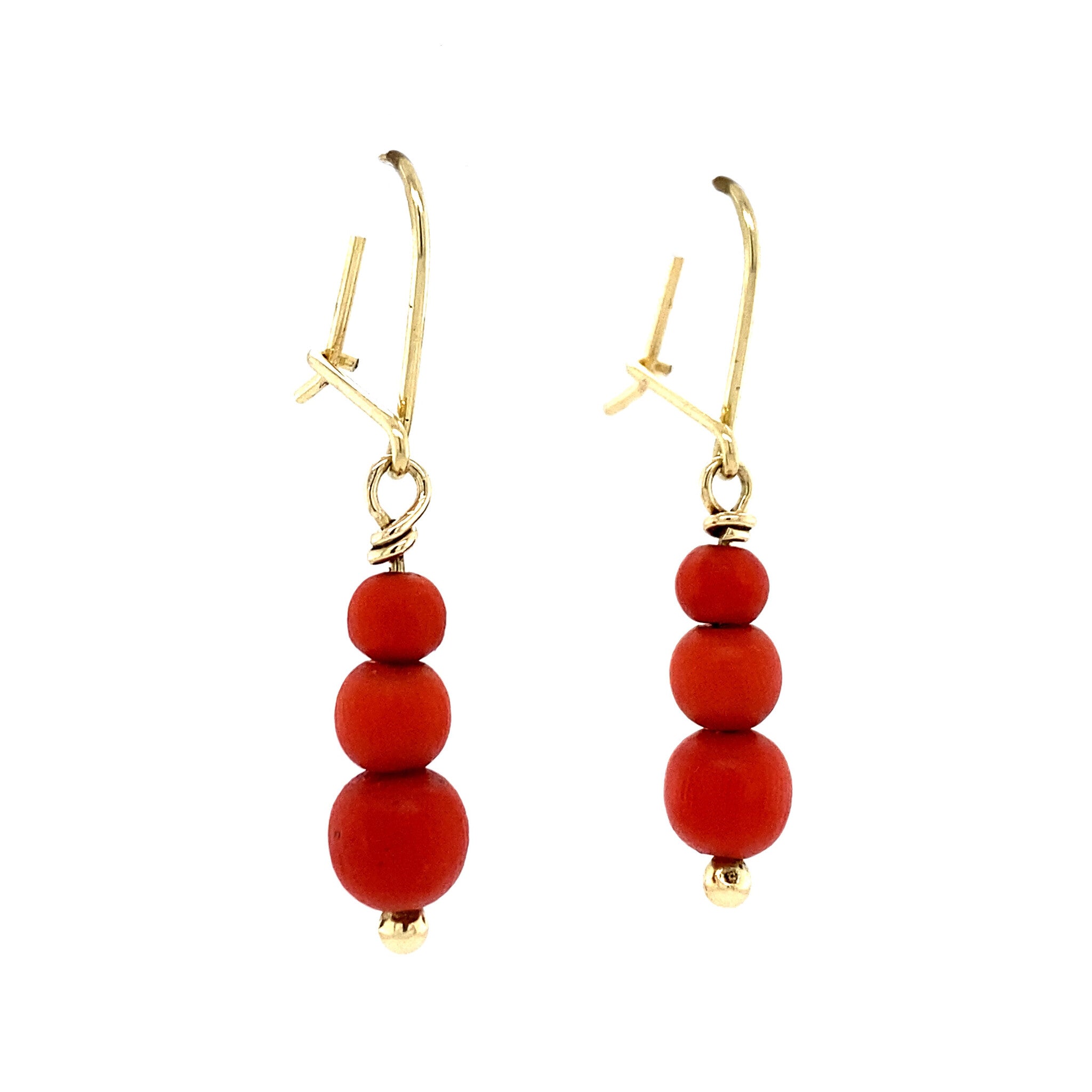 Gouden oorhangers met bloedkoraal 14 krt