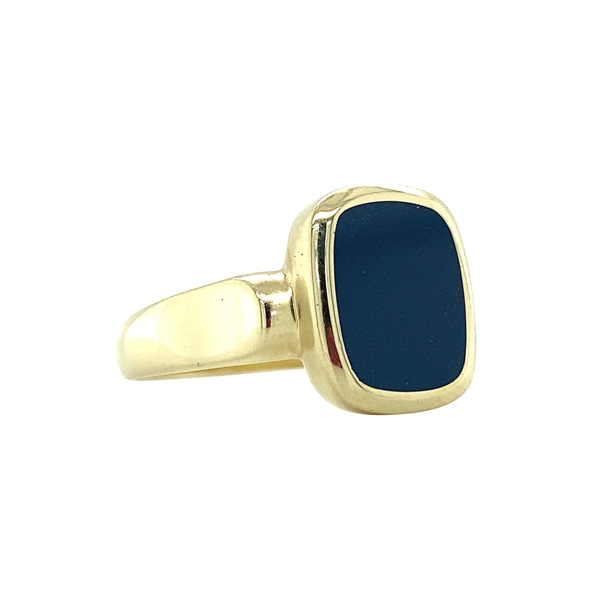 Gouden zegelring met blauwe laagsteen 14 krt