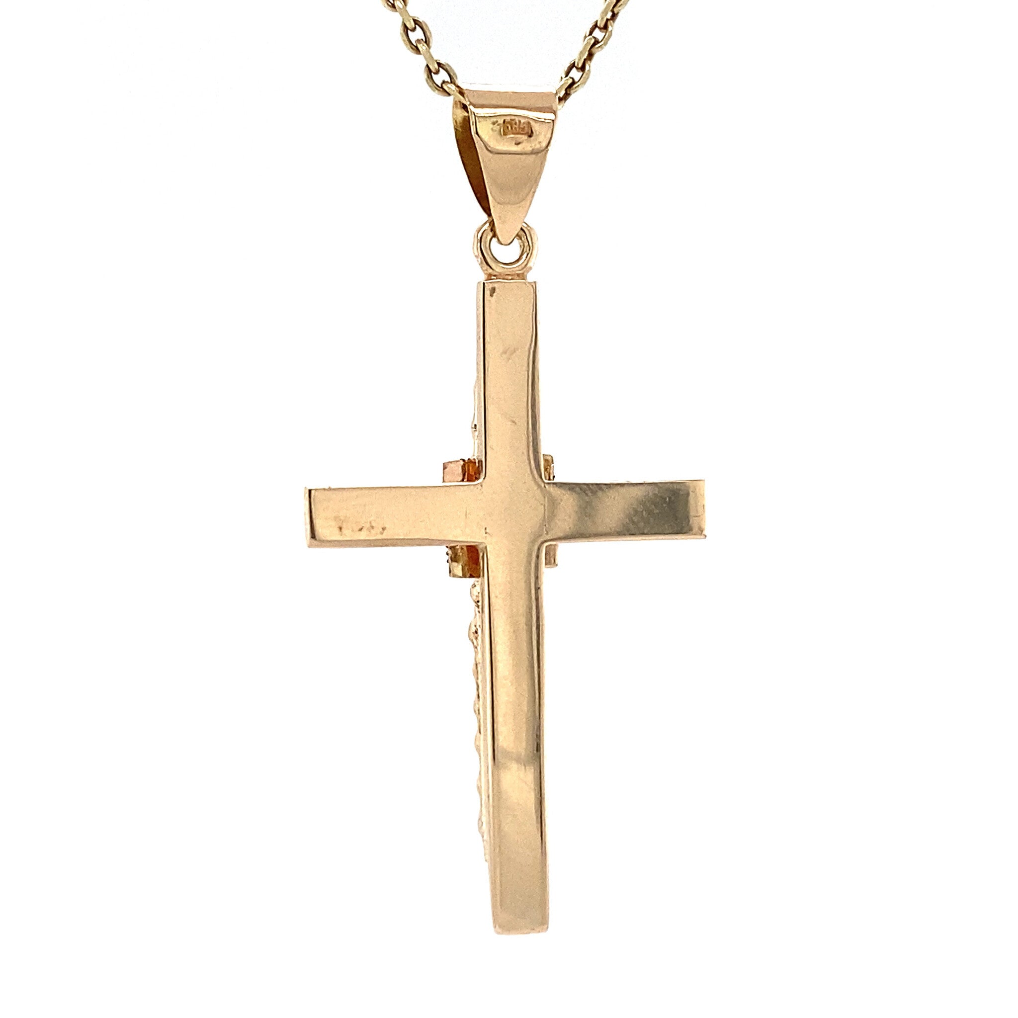 Gold cross pendant with glass garnet 14 krt