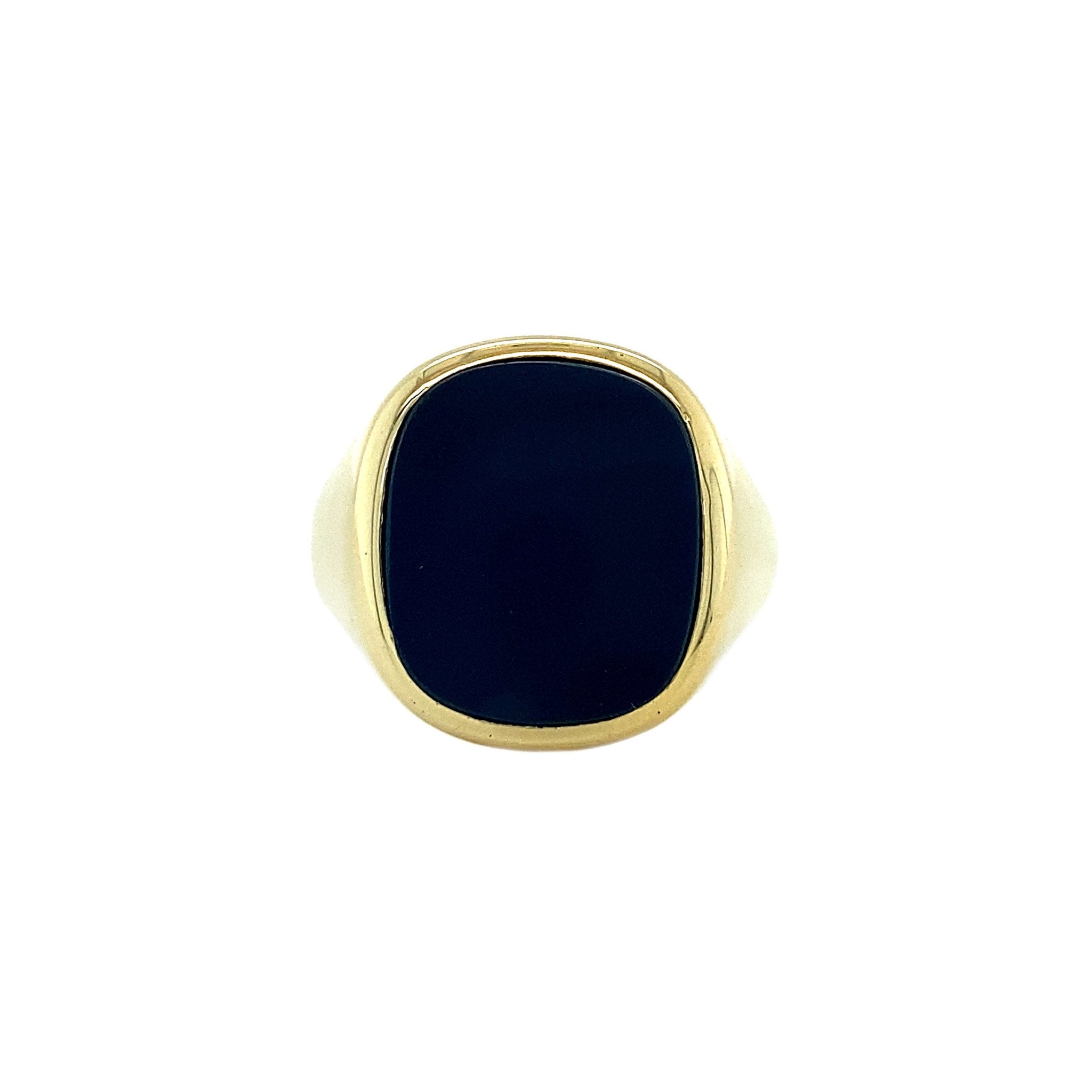 Gouden zegelring met blauwe laagsteen14 krt