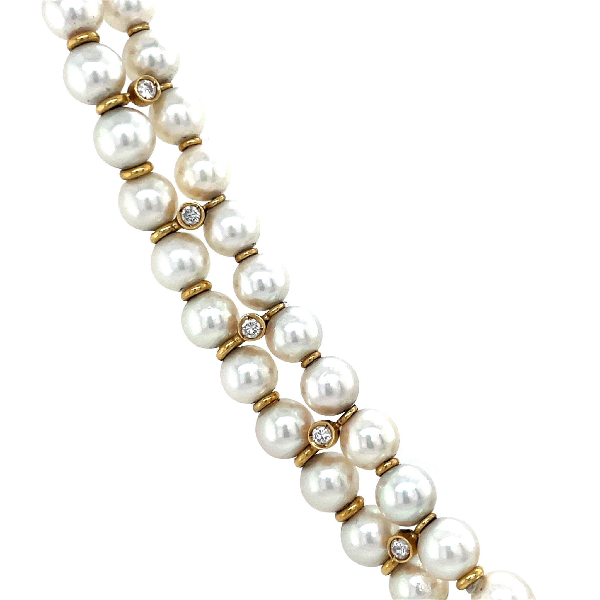 Vintage parel collier met gouden sluiting met saffier en diamant 18 kt