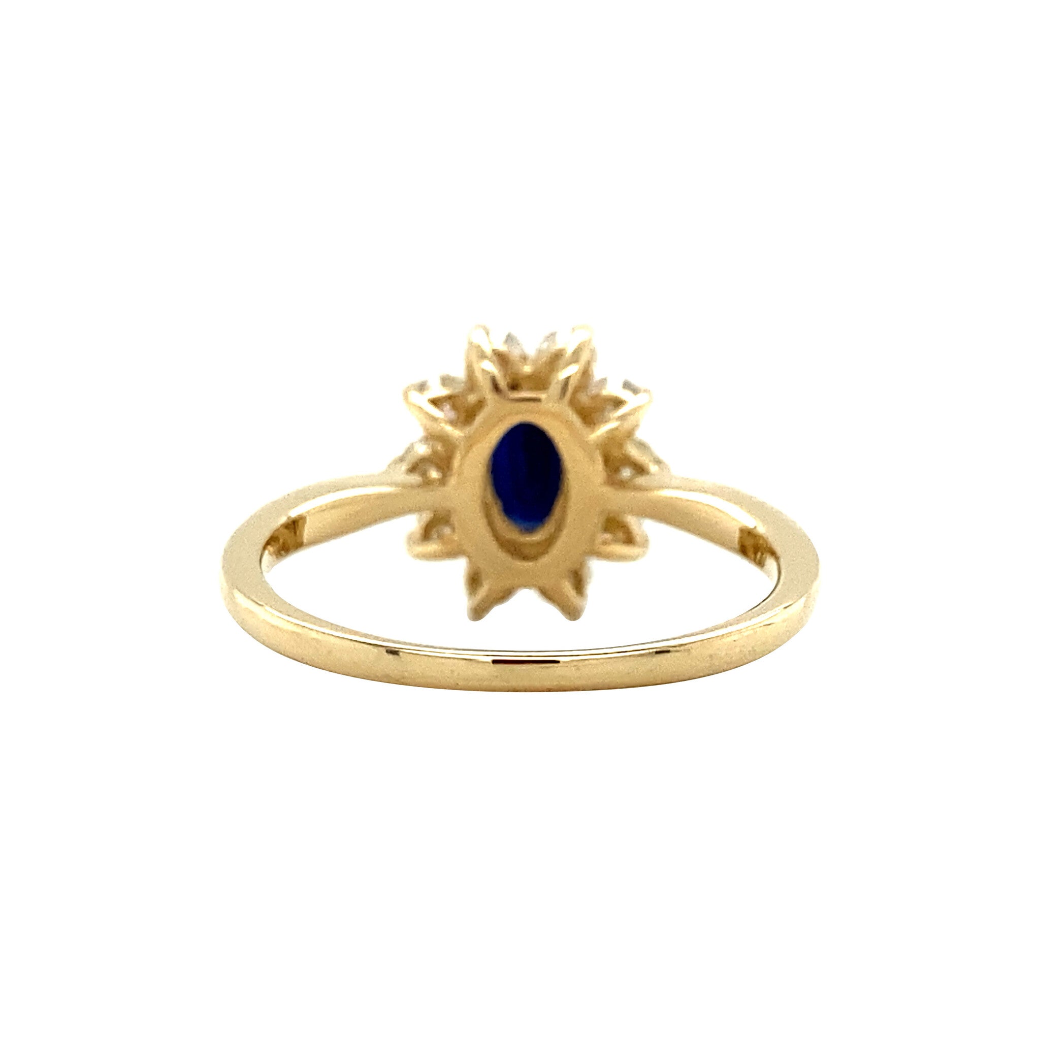 Gouden entourage ring met natuurlijke saffier en diamant 14 krt