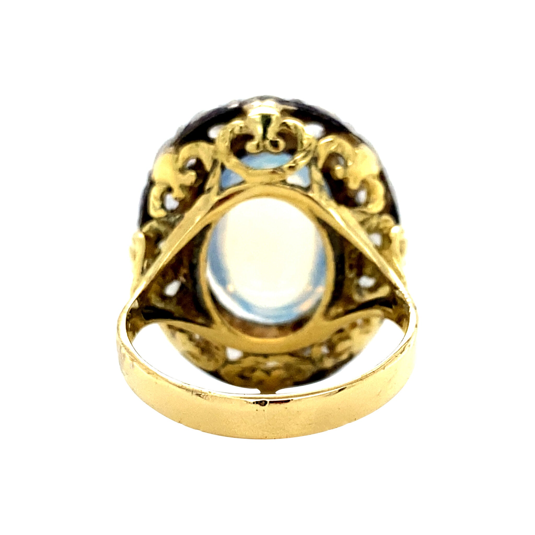 Gold entourage ring with colored gemstone and rose-cut diamond 18 kt/925
