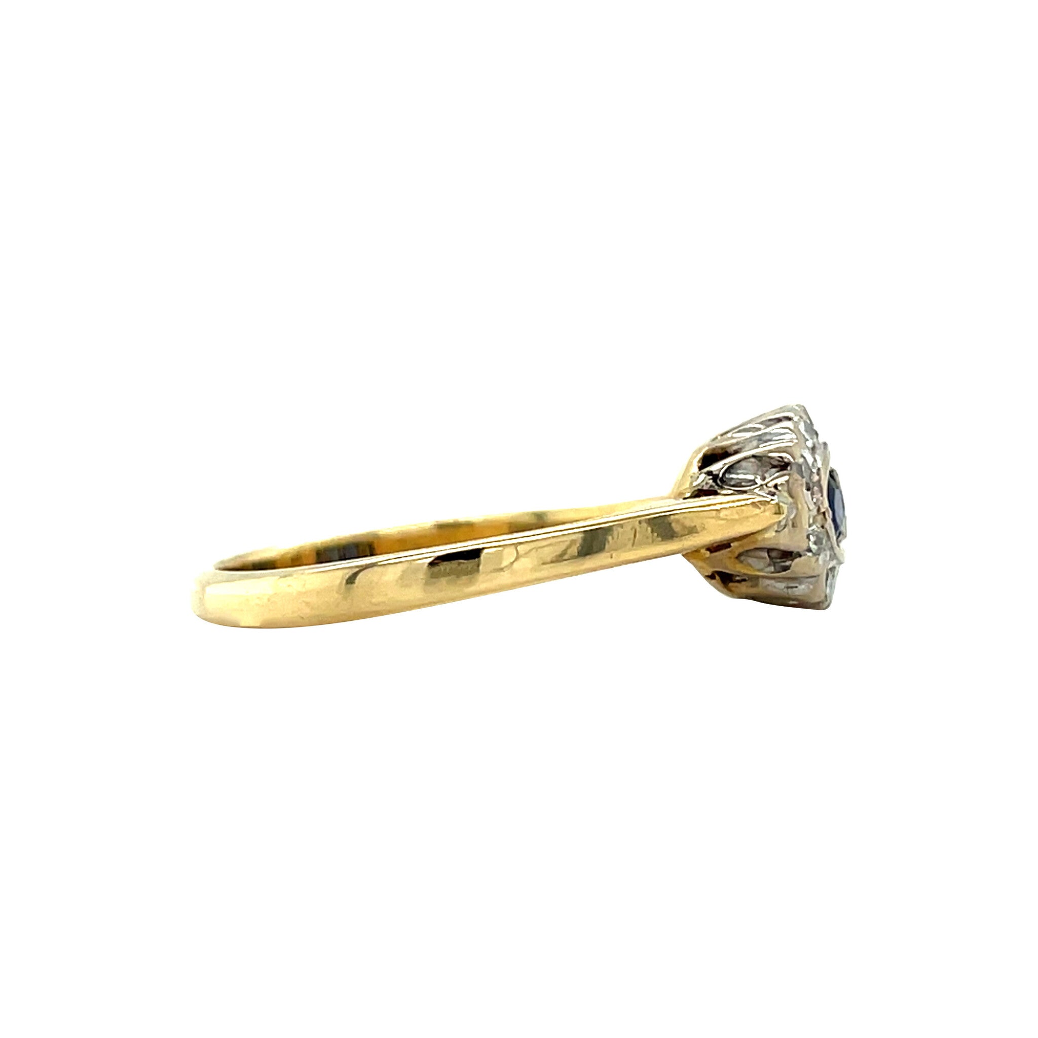 18 kt vintage gold entourage ring with sapphire and diamond