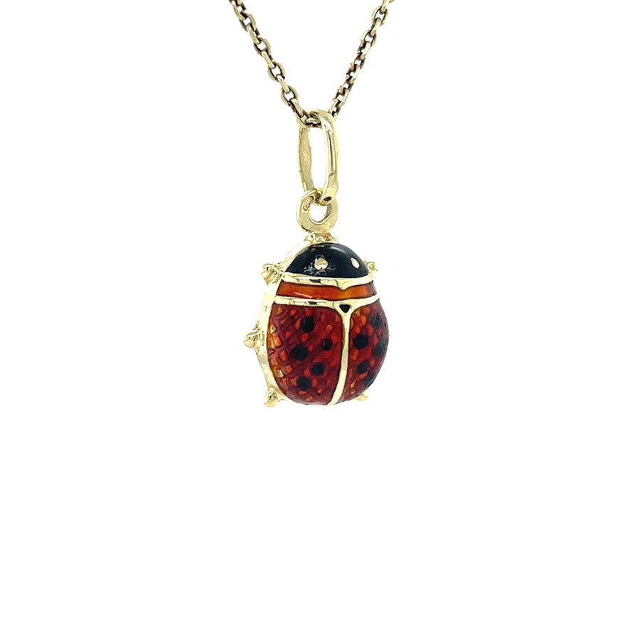 Gouden vintage lieveheersbeestje hanger 14 kt