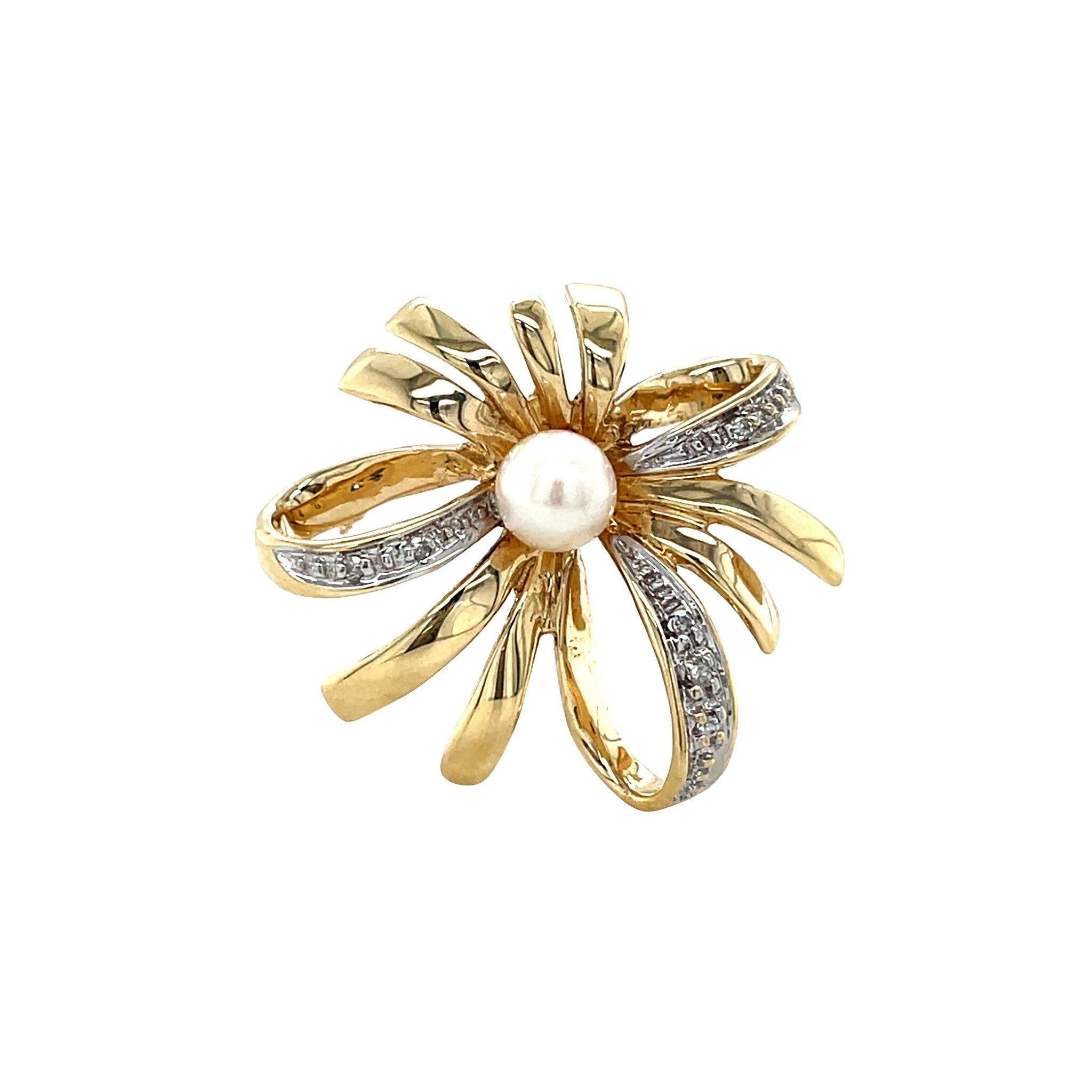 Vintage broche met parel en diamant 8 krt