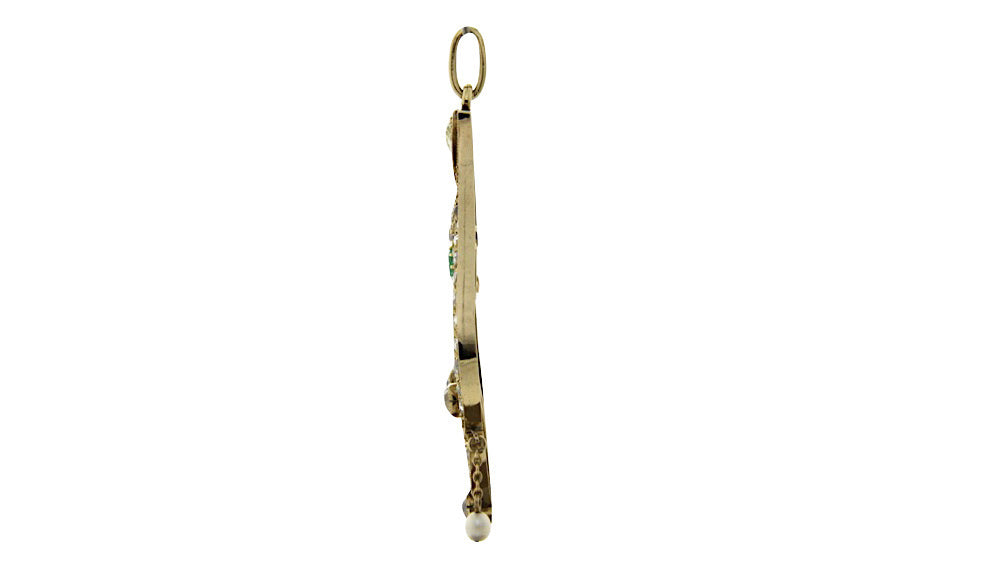 Vintage gouden hanger met diamant en smaragd 14 krt