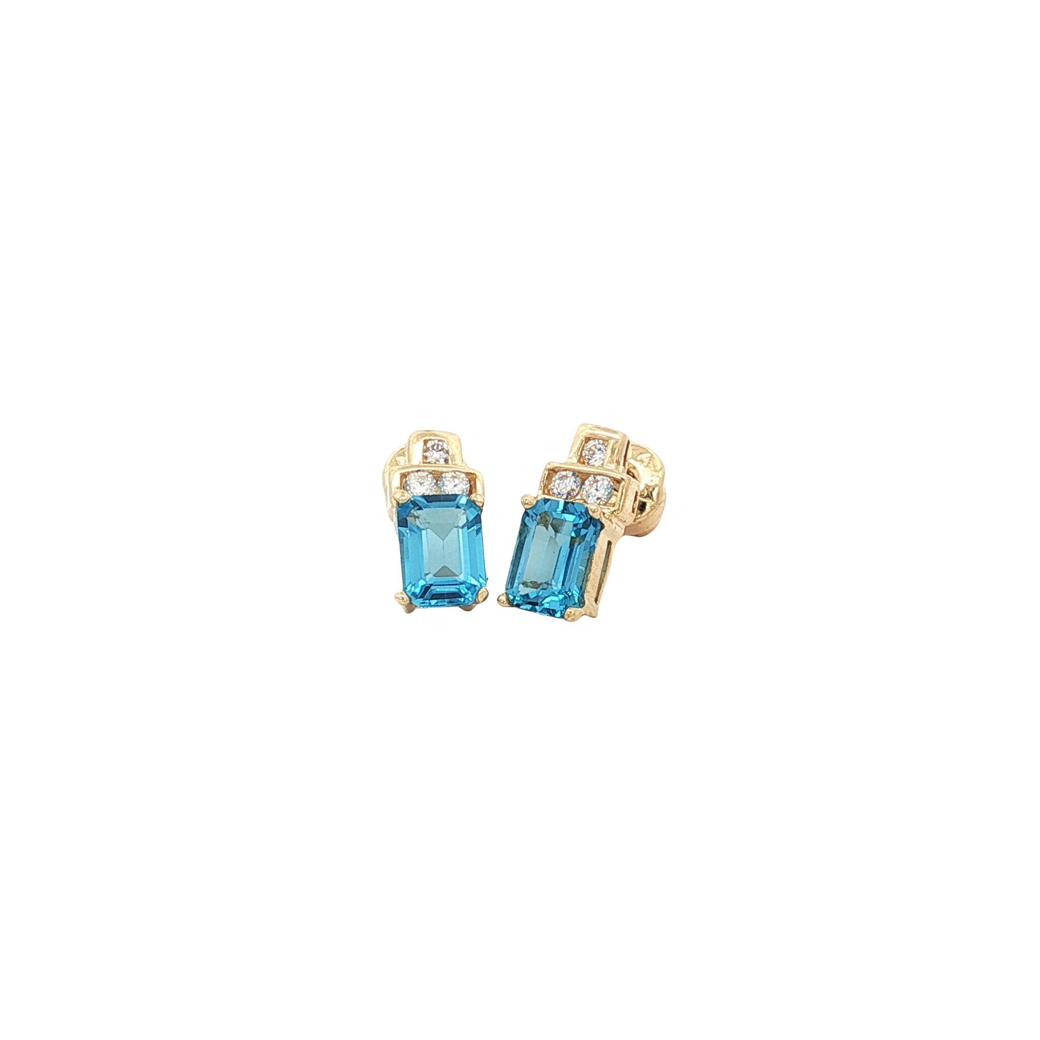 Gold vintage stud earrings with topaz and zirconia 14 kt