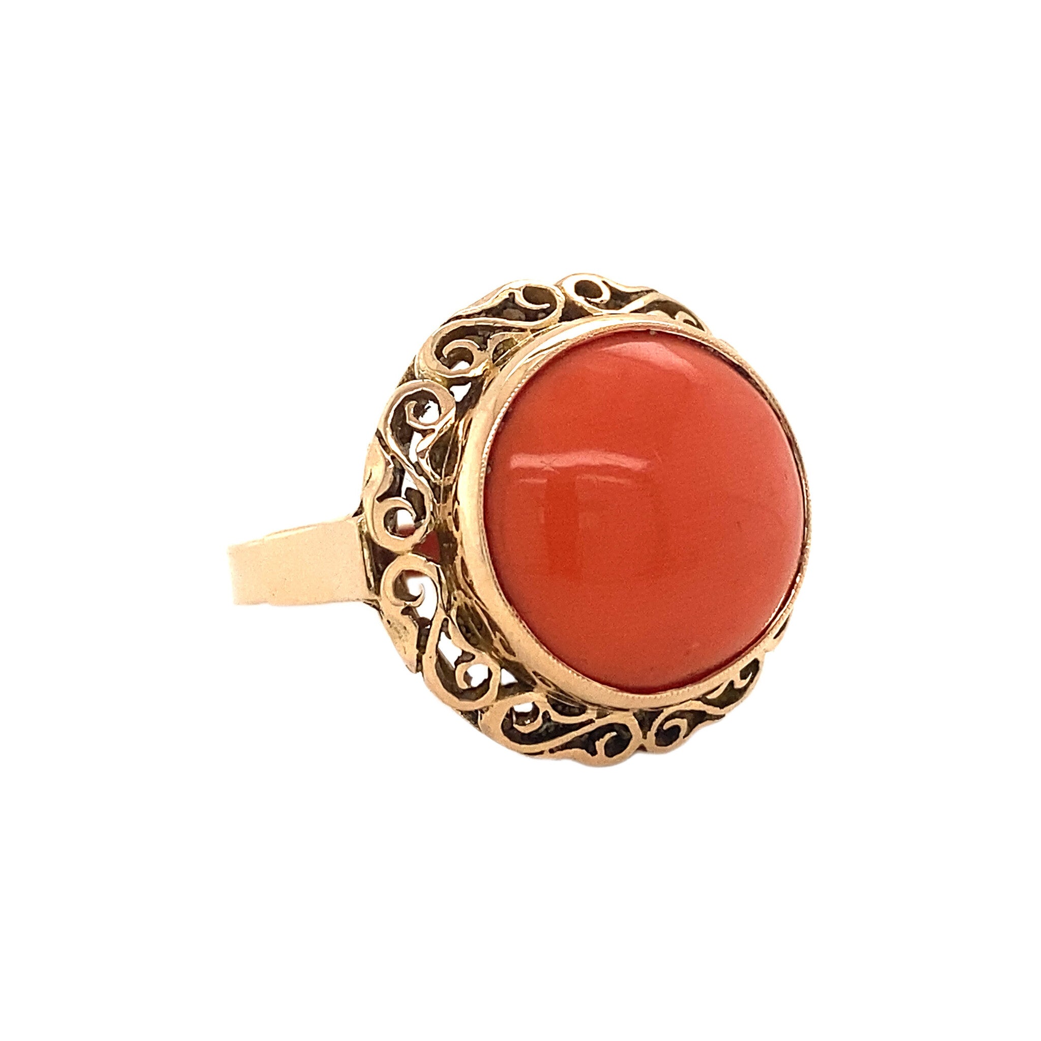 Gold ring with blood coral 14 krt