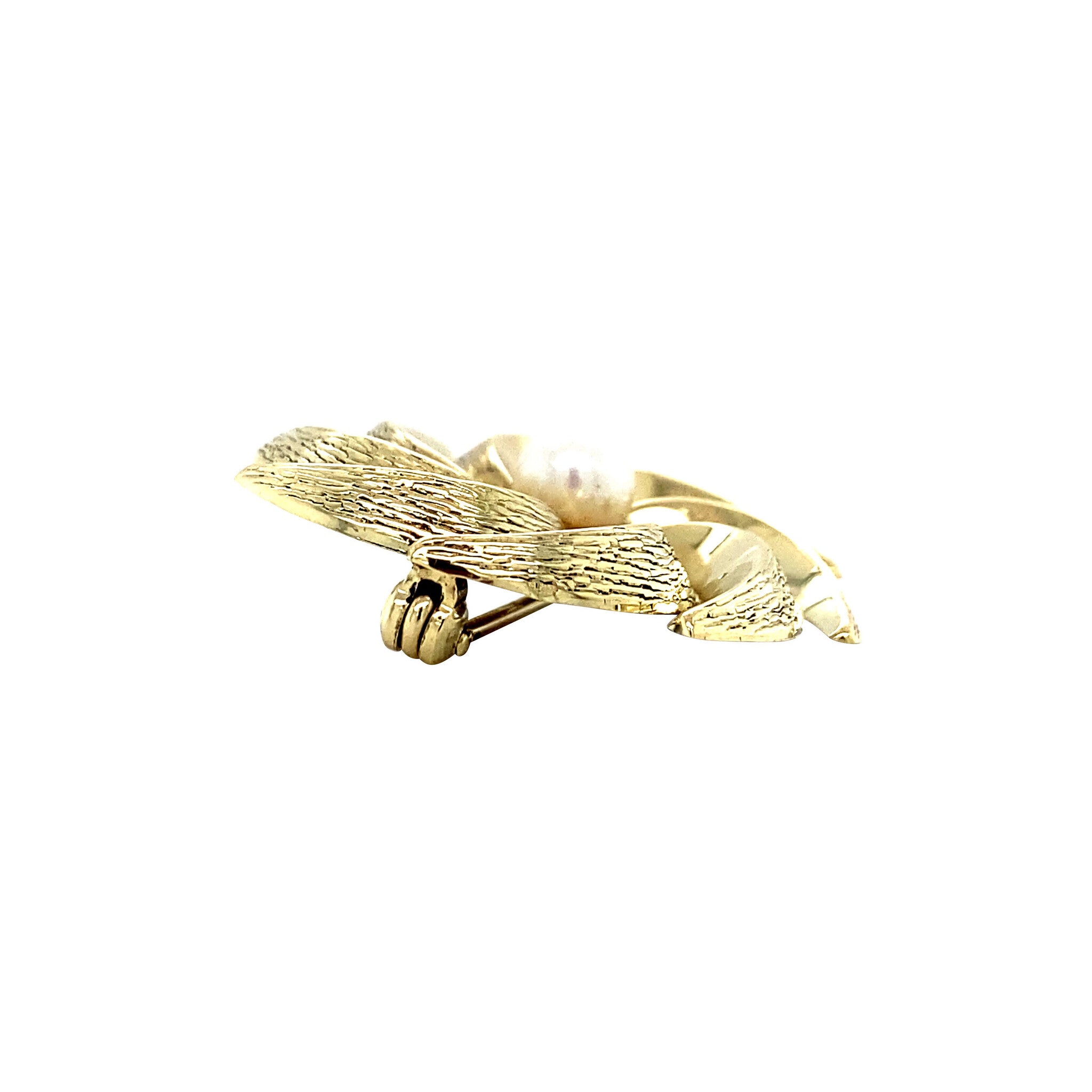 Gouden broche met parel 14 krt