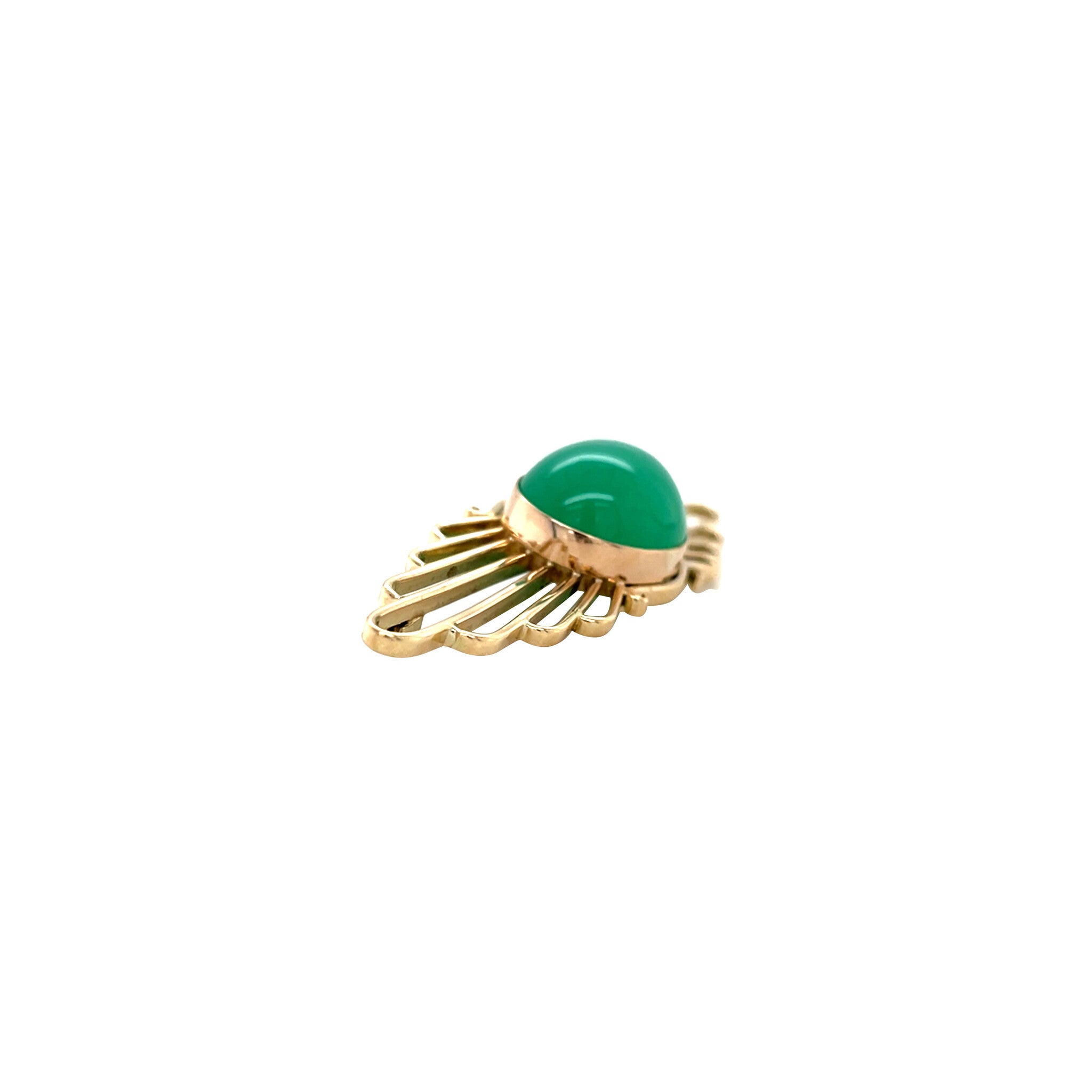 Gold vintage brooch with chrysoprase 14 kt