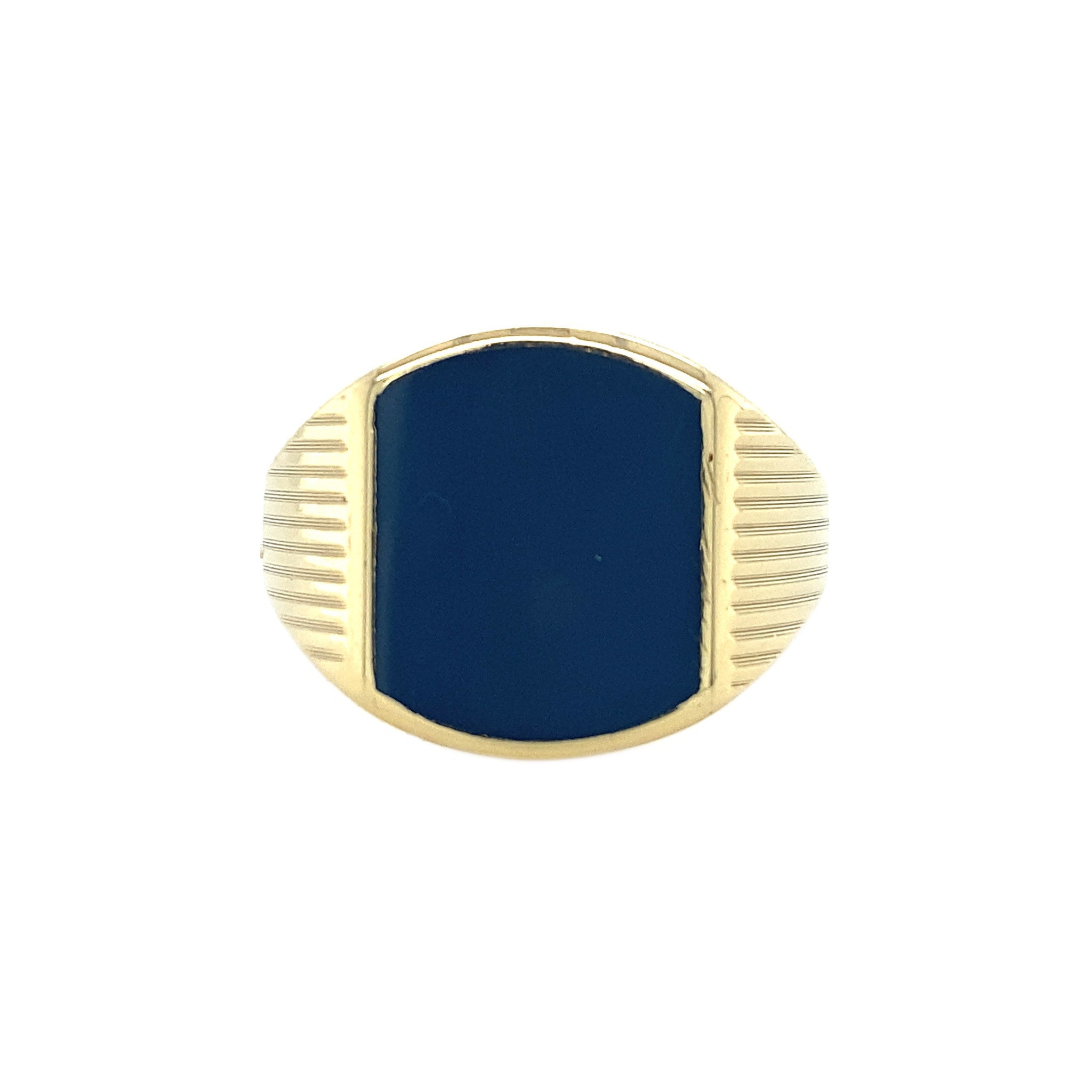 Gold signet ring with blue layered stone 14 kt
