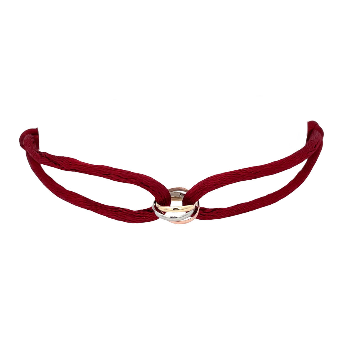 Vintage satijnen armband met tricolour gouden schakel 14 kt