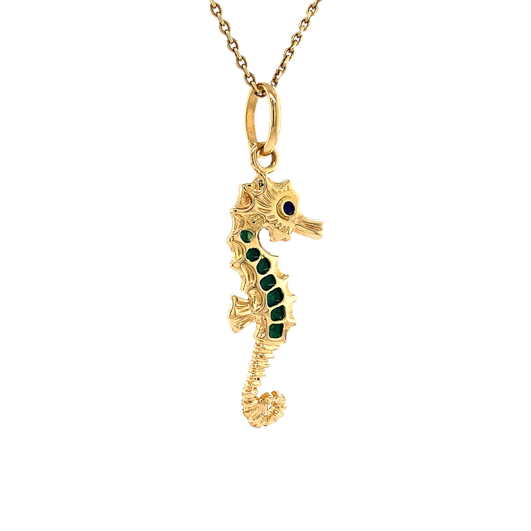 Gouden zeepaard hanger emaille 18 krt