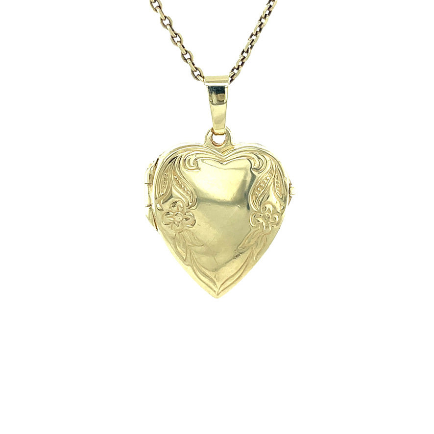 Vintage gold heart locket with engraving, 14 kt