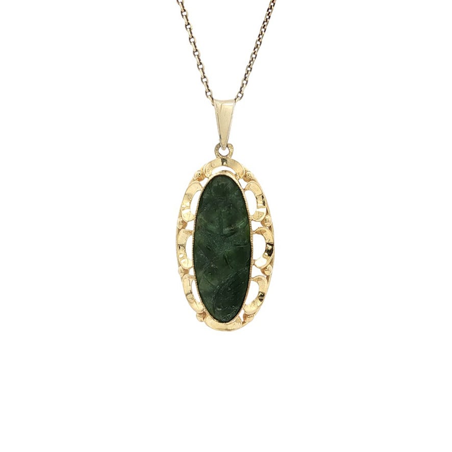Gouden vintage hanger met jade 14 kt