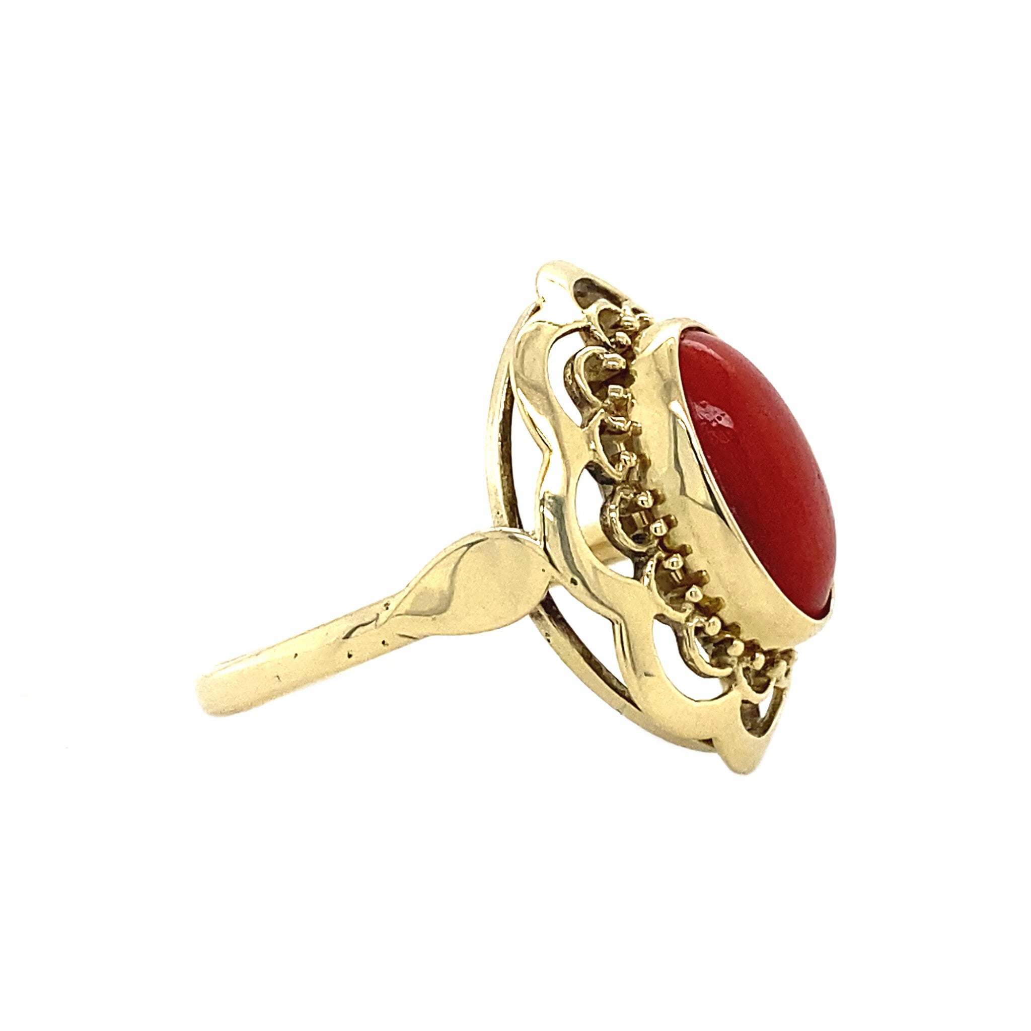 Gold ring with blood coral 14 krt