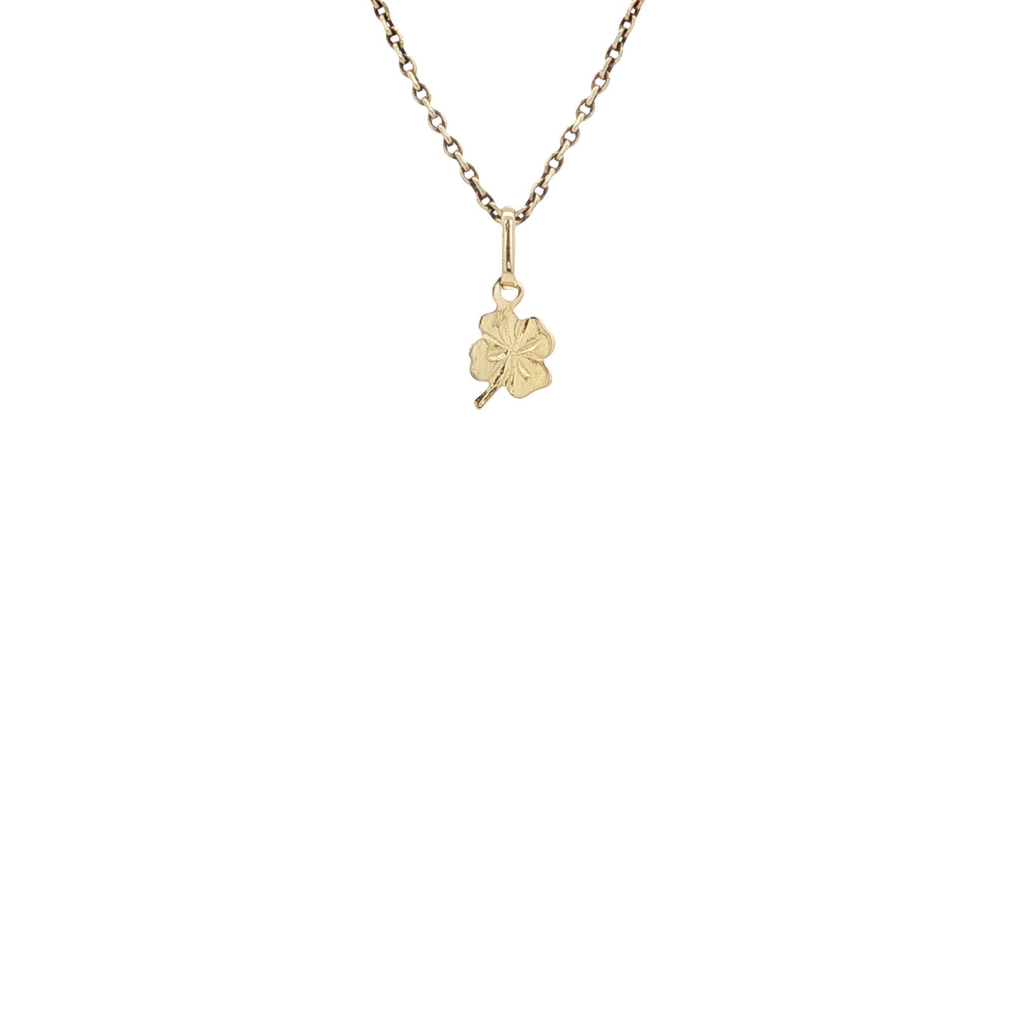 Gouden vintage klavertje vier hanger 14 kt