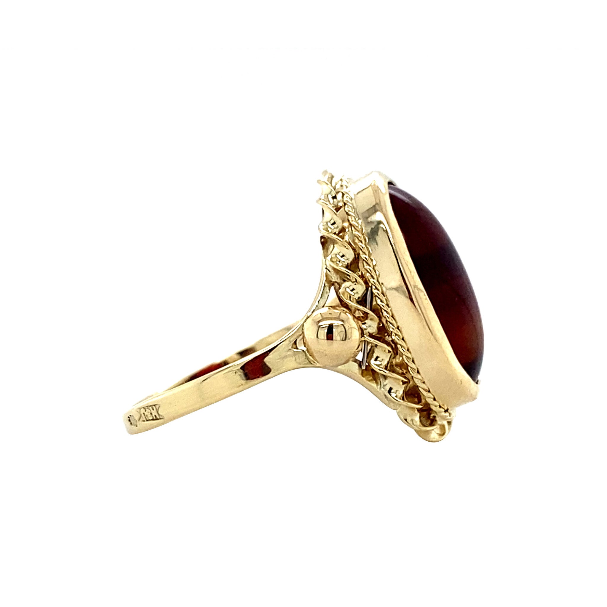 Gouden vintage ring met streepagaat 14 krt