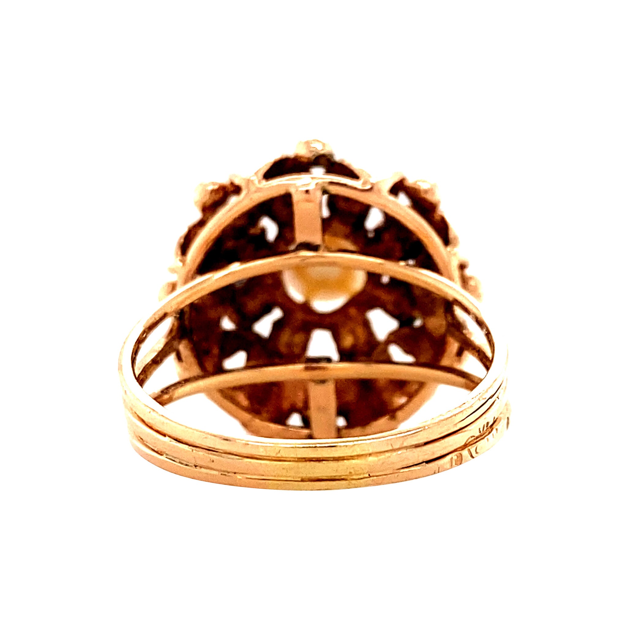Rose-gold entourage ring with pearl and spinel 14 kt
