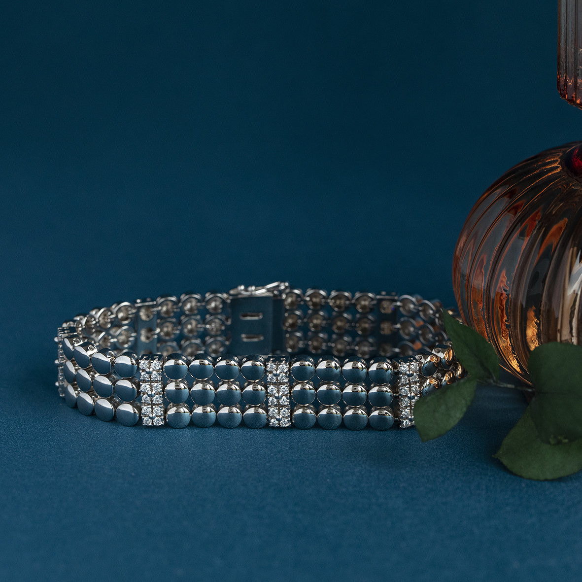 Vintage witgouden fantasie armband met diamant 18 krt